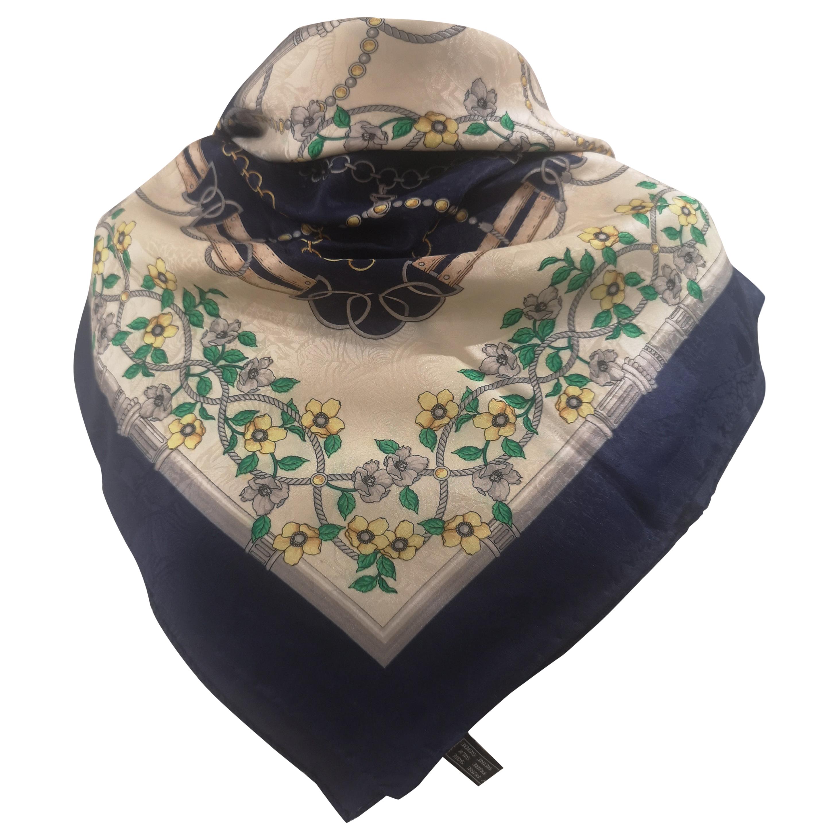 Renato Balestra blue floers silk scarf - foulard