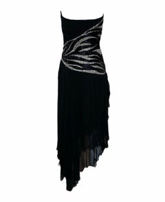 Renato Balestra Chiffon Beaded Stripe Asymmetrical Evening Dress, 1980s