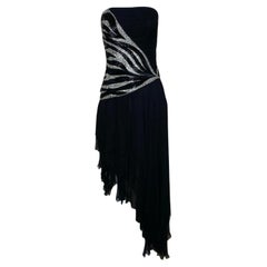 Renato Balestra - Robe de soirée asymétrique en mousseline à rayures et perles, années 1980