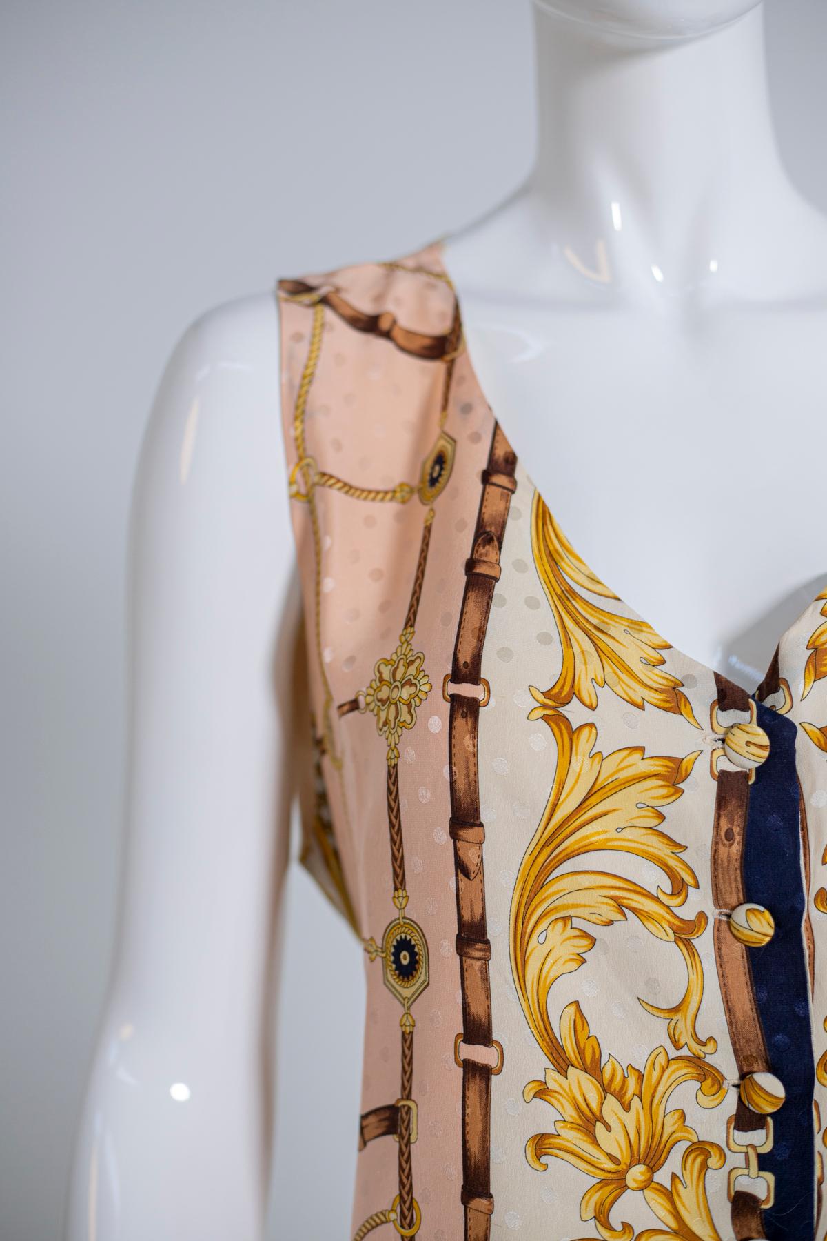 Beige Renato Balestra Eccentric Sleeveless Blouse in Pure Silk For Sale