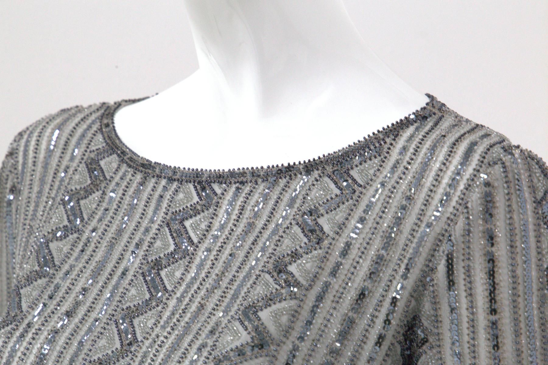 Renato Balestra elegant Gray Sequined Vintage Evening Dress For Sale 7