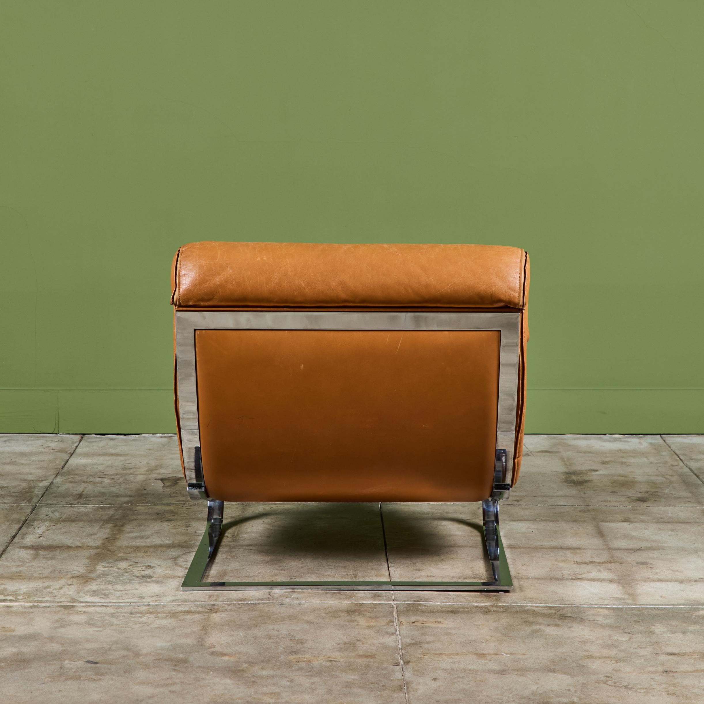 Stainless Steel Renato Balestra Leather Lounge Chair for Cinova