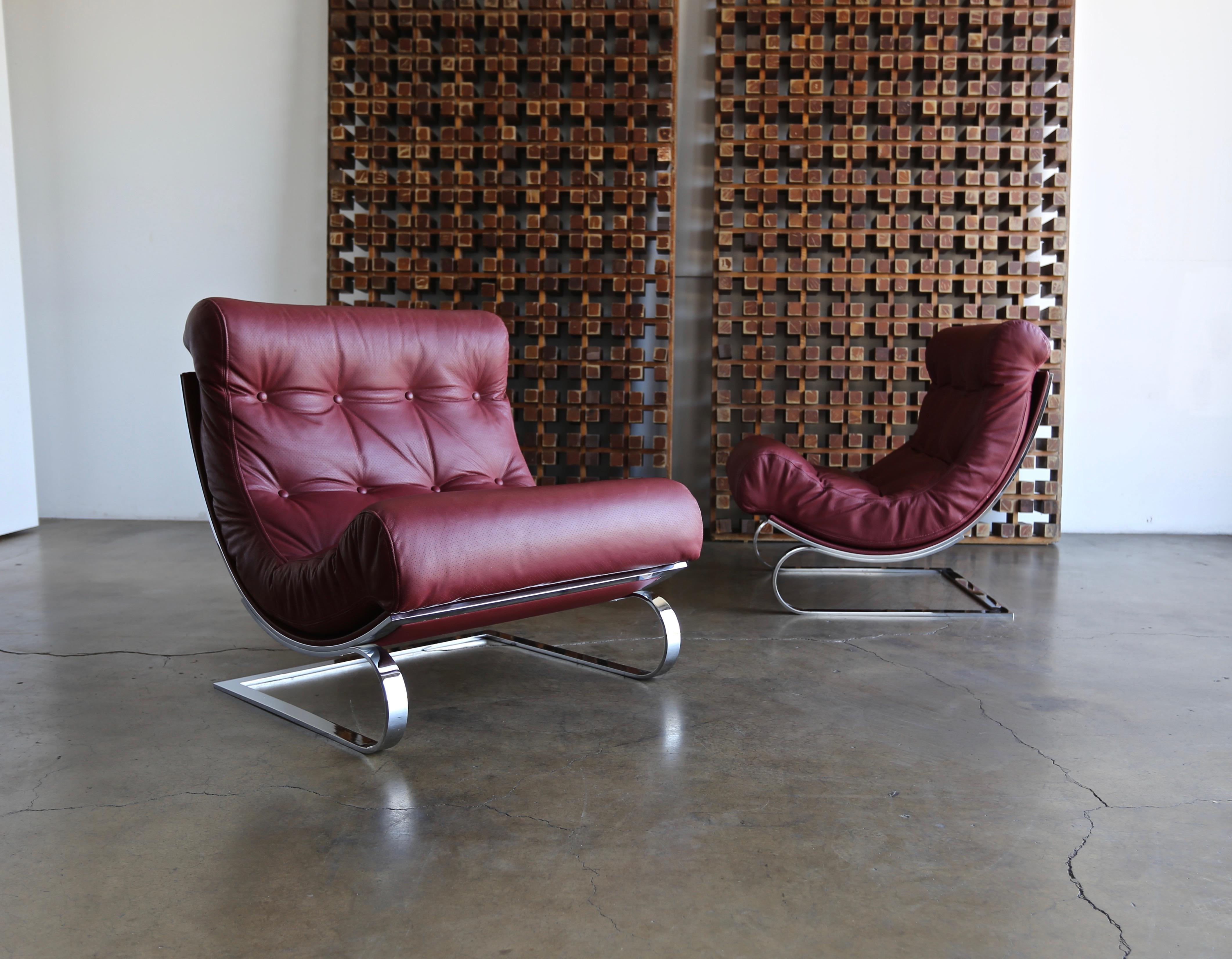 Modern Renato Balestra Leather Lounge Chairs for Cinova Italy, circa 1970