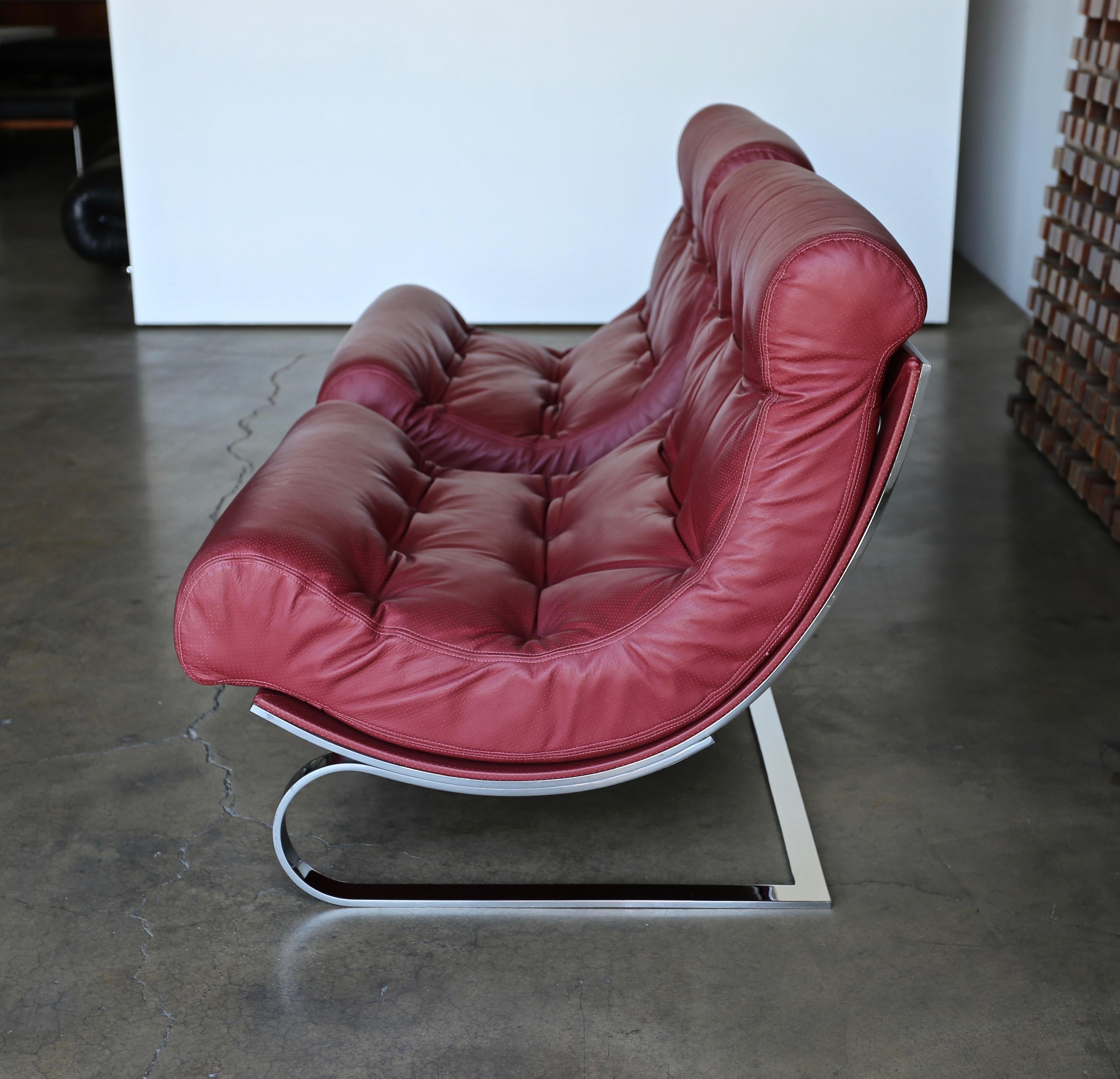 Renato Balestra Leather Lounge Chairs for Cinova Italy, circa 1970 In Good Condition In Costa Mesa, CA