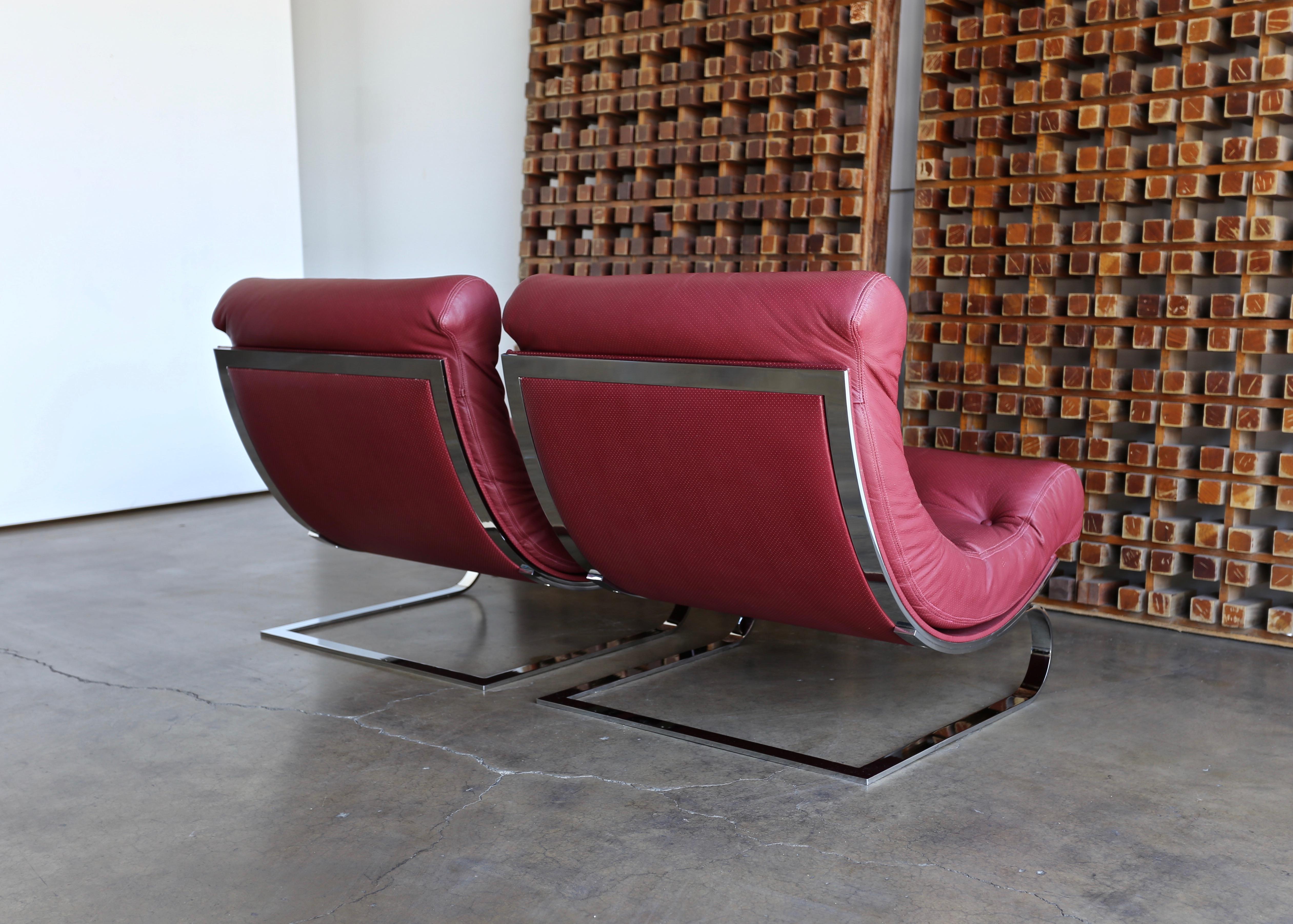 20th Century Renato Balestra Leather Lounge Chairs for Cinova Italy, circa 1970