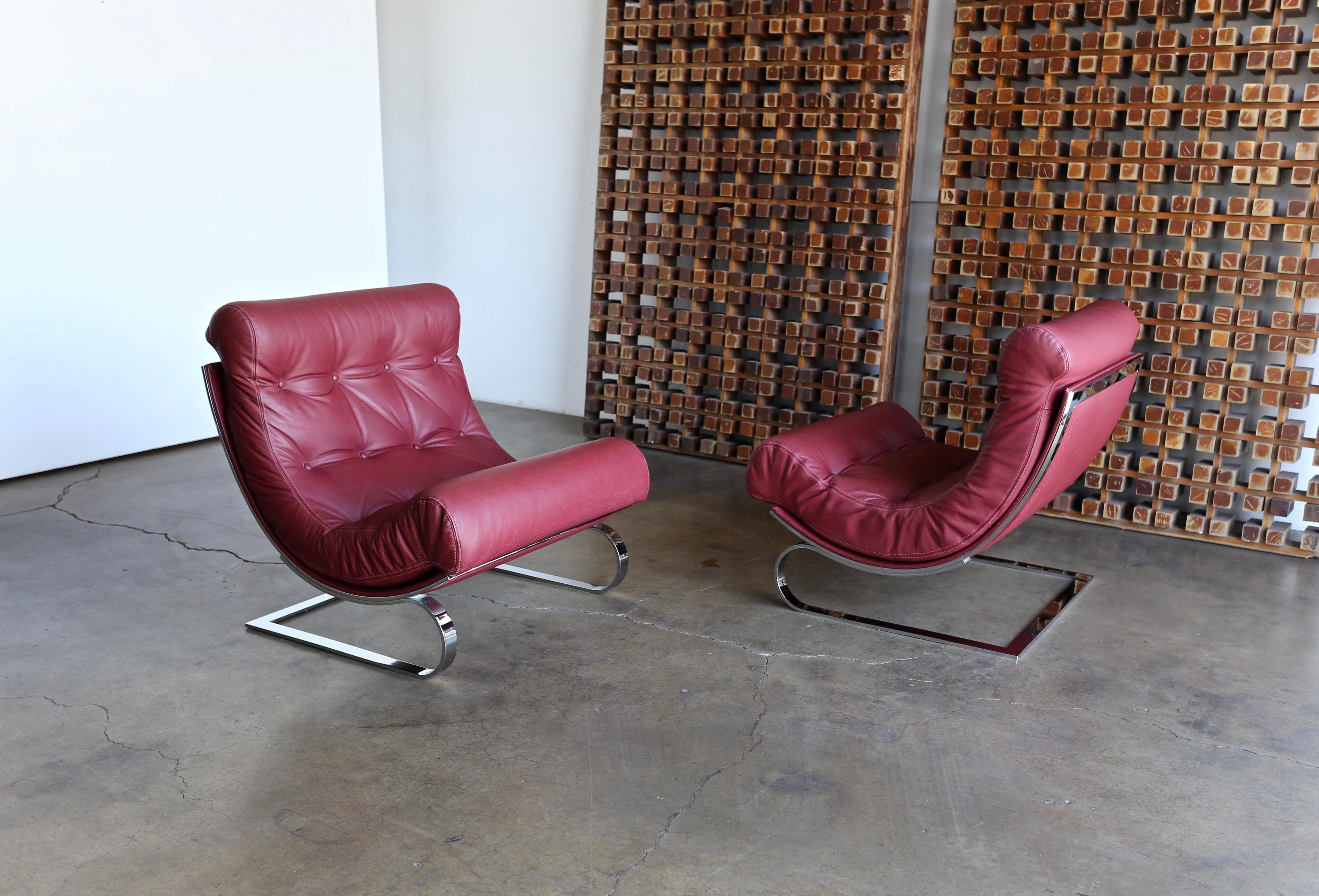 Renato Balestra Leather Lounge Chairs for Cinova Italy, circa 1970 1