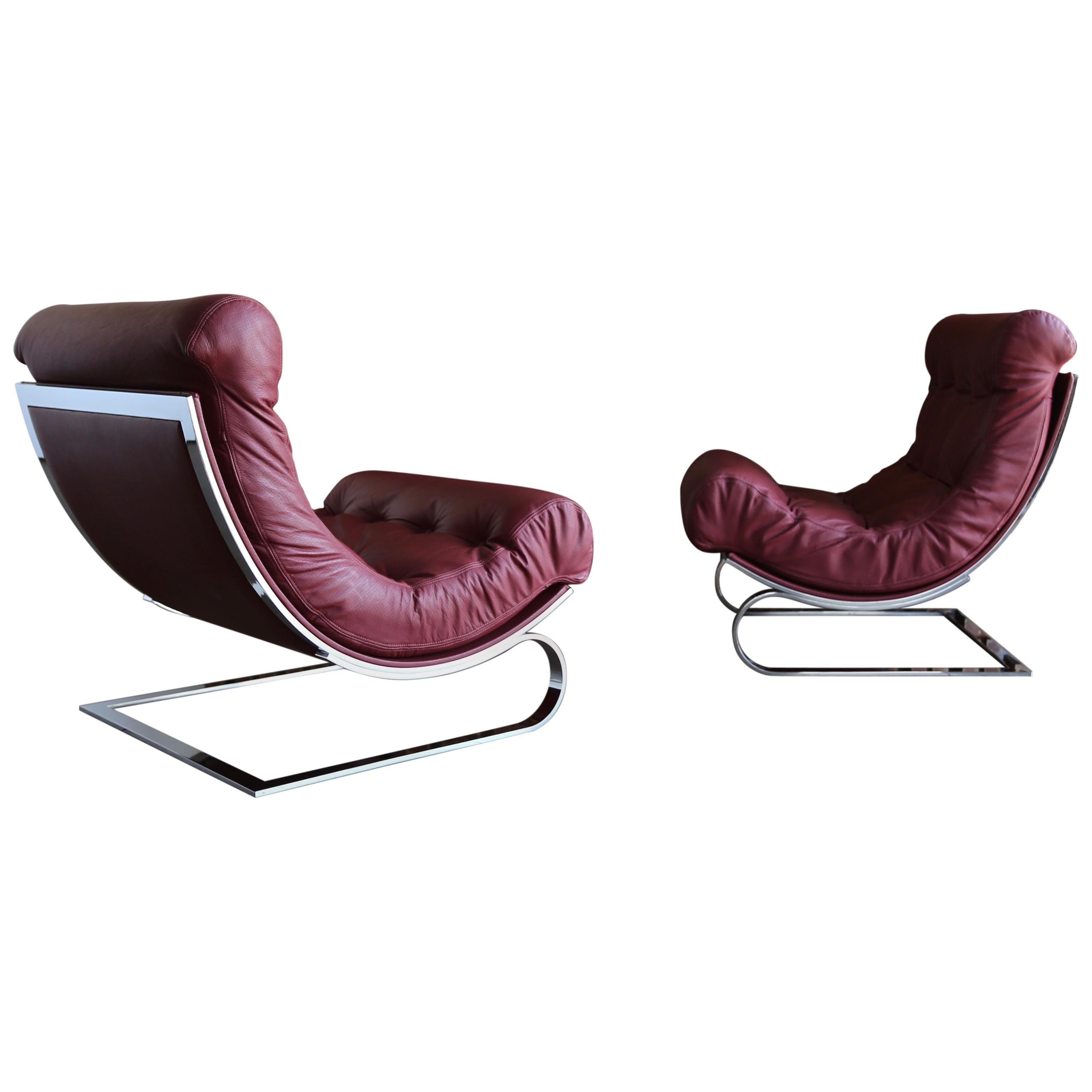 Renato Balestra Leather Lounge Chairs for Cinova Italy, circa 1970