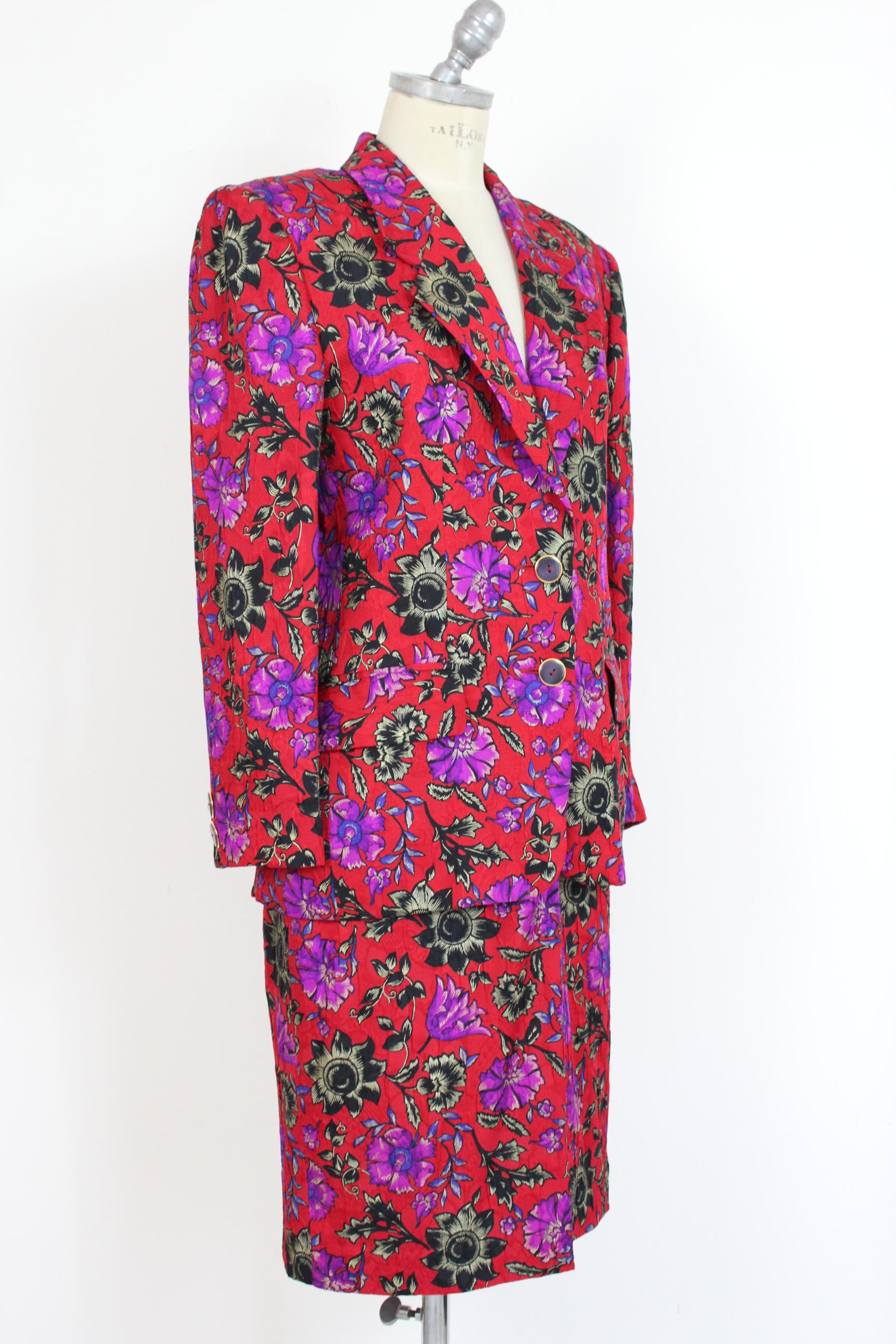 Renato Balestra Red Violet Wool Floral Evening Skirt Suit  In Excellent Condition In Brindisi, Bt