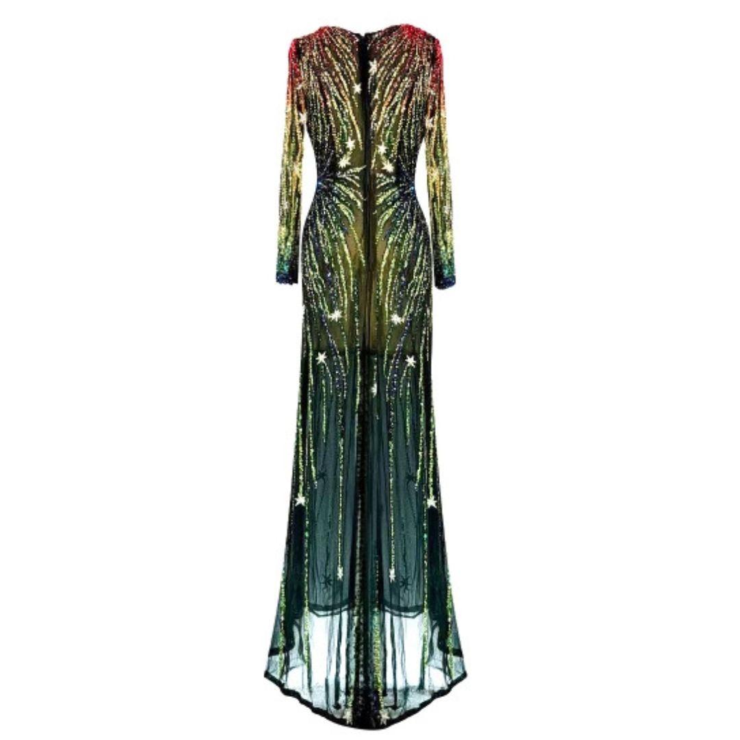 Black Renato Balestra Roma Couture Sheer Beaded Evening Gown Size 42IT For Sale