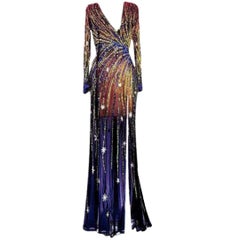 Retro Renato Balestra Roma Couture Sheer Beaded Evening Gown Size 42IT