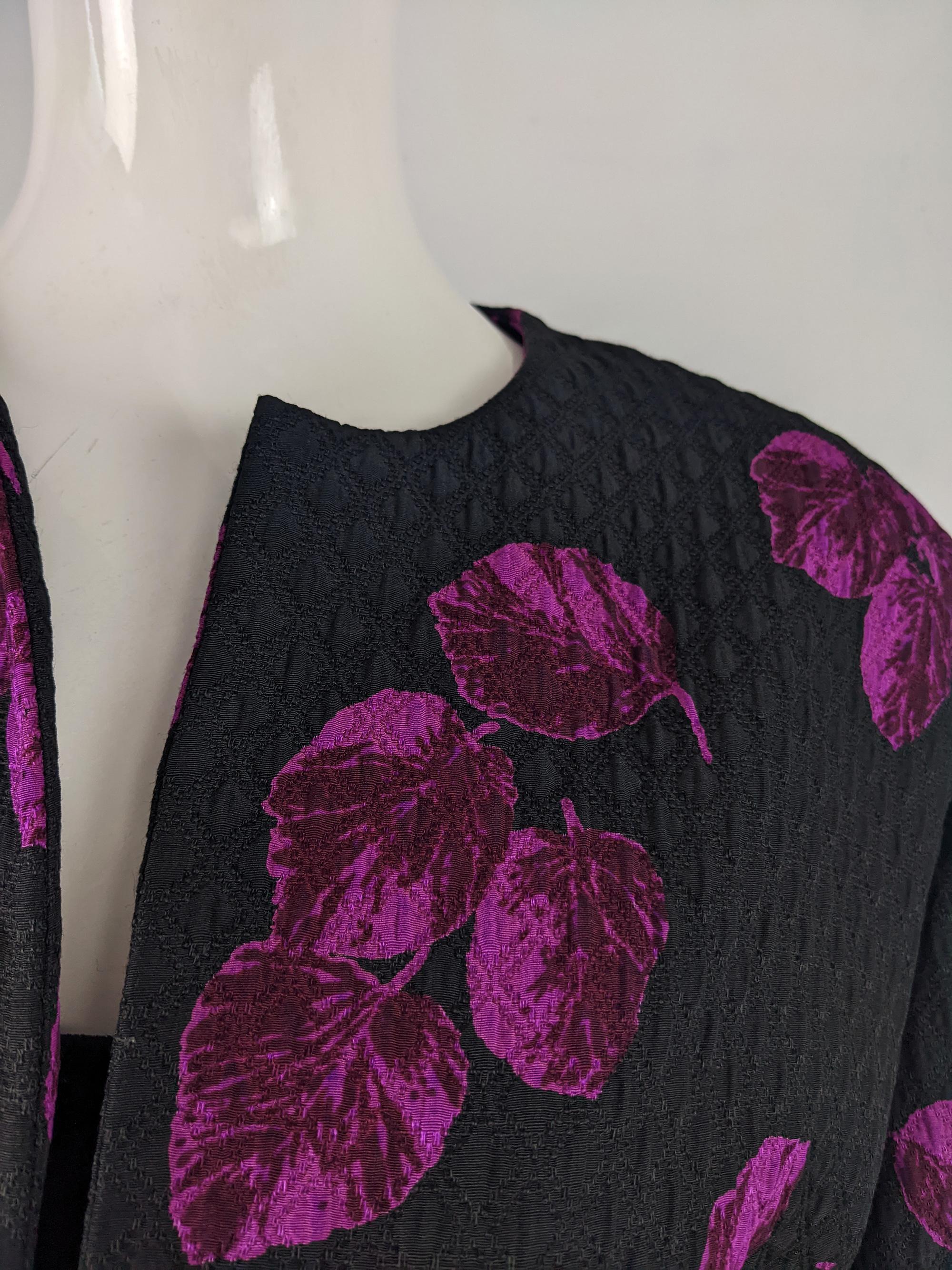 Black Renato Balestra Vintage 80s Shoulder Pads Floral Print Quilted Jacket, 1980s