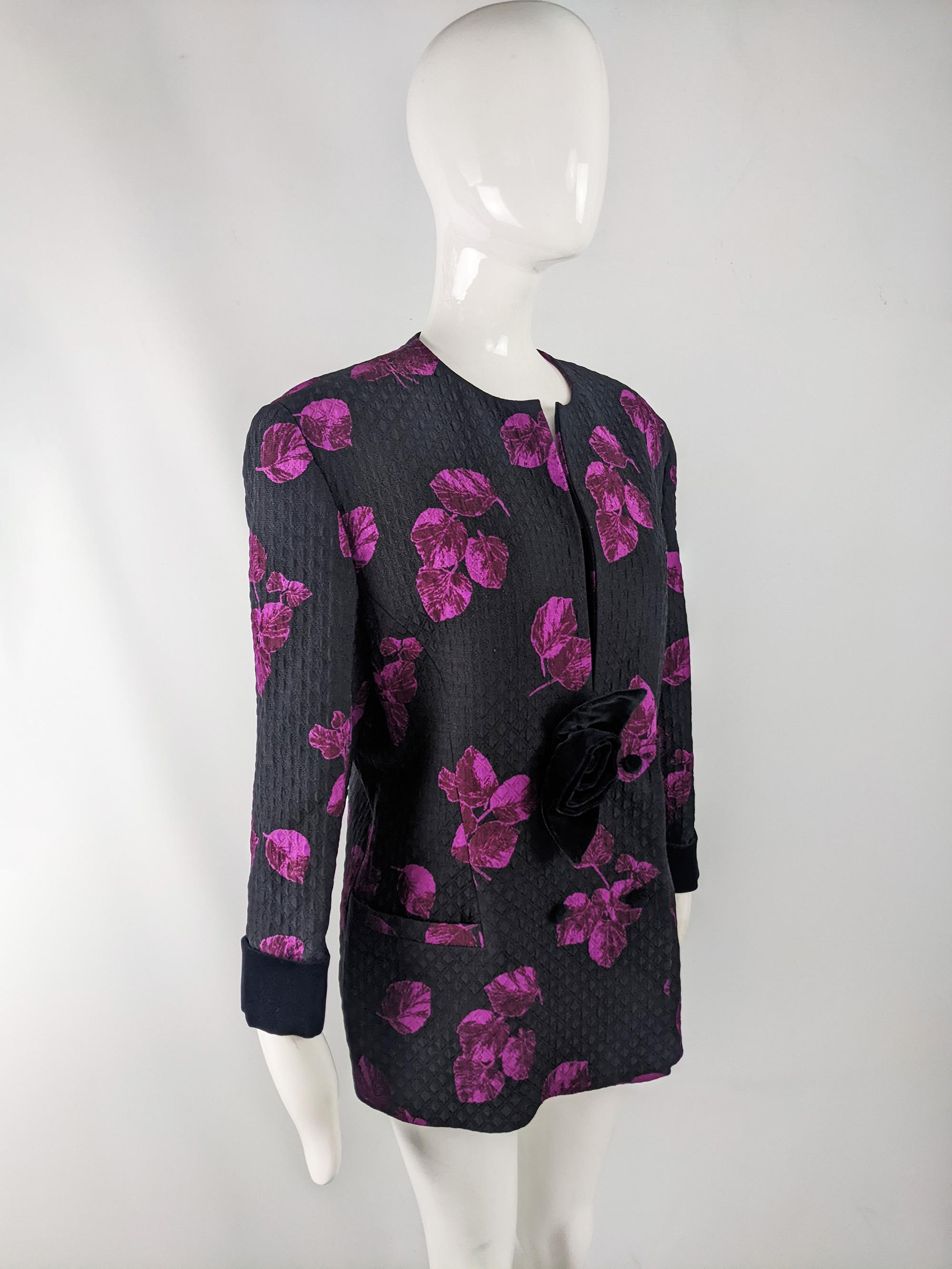 Renato Balestra Vintage 80s Shoulder Pads Floral Print Quilted Jacket, 1980s In Excellent Condition In Doncaster, South Yorkshire