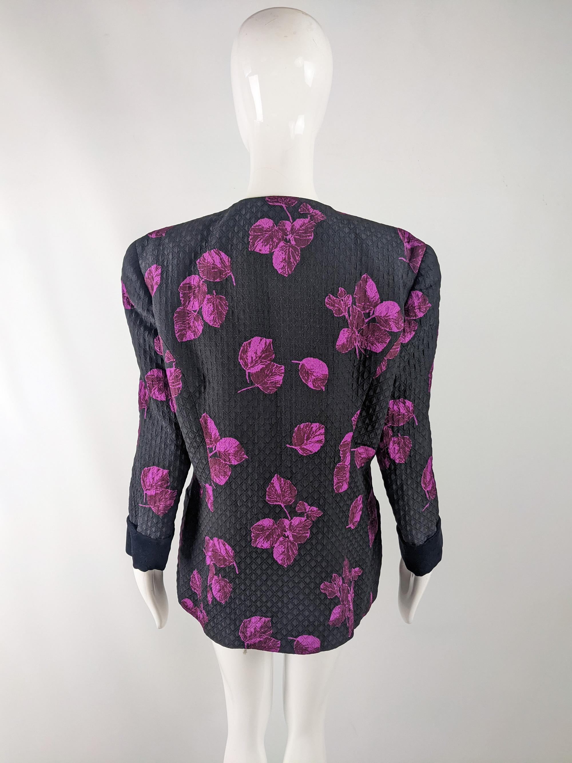 Renato Balestra Vintage 80s Shoulder Pads Floral Print Quilted Jacket, 1980s 1