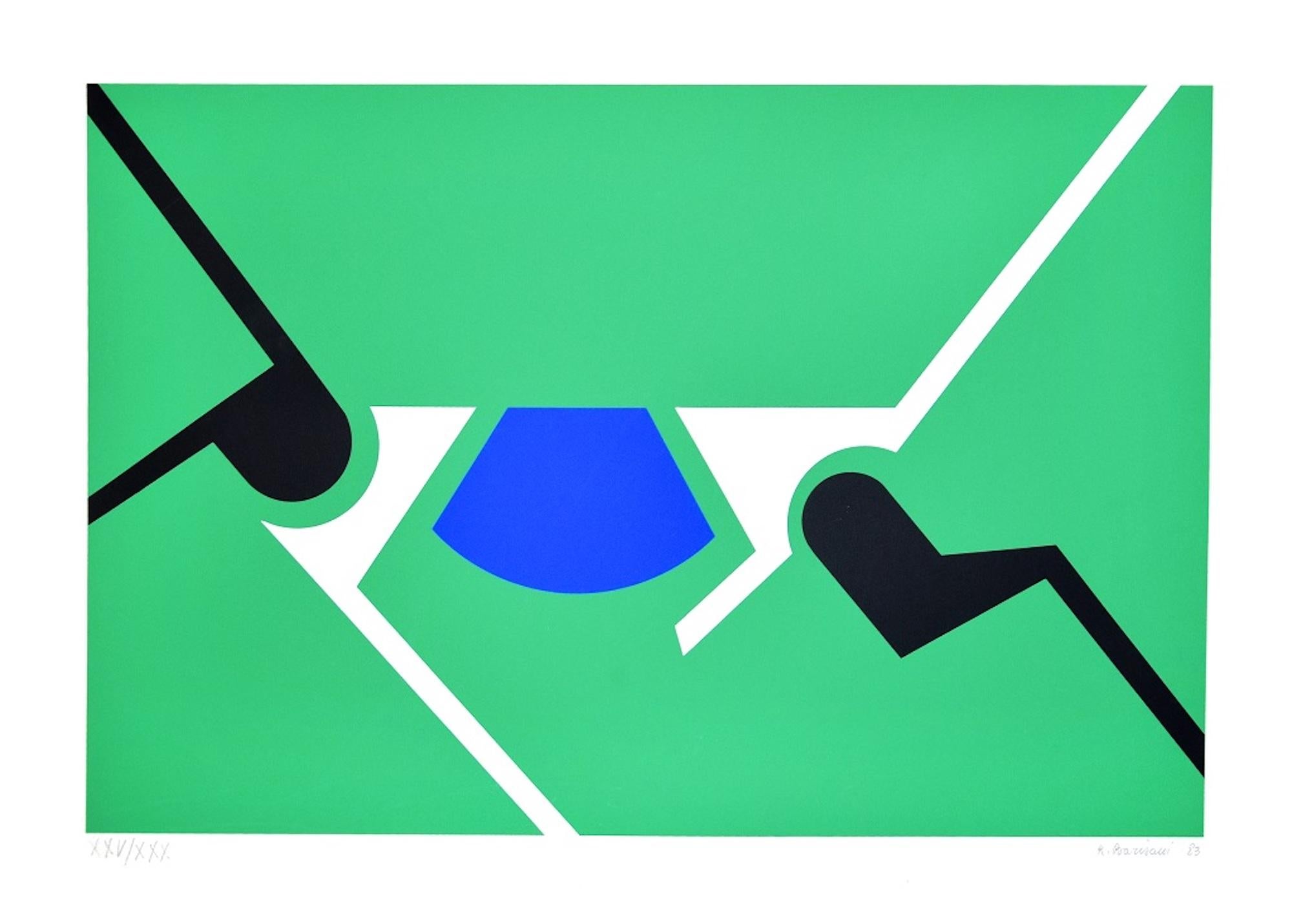 Green Shapes is an original colored screen print realized by Renato Barisani in 1983.

Hand-signed and dated in pencil on the lower right. Numbered in pencil on the lower left. Edition XXV/XXX.

Good conditions.

This screen print represents a
