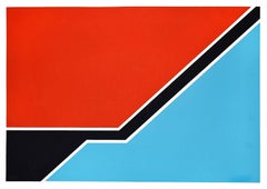 Sky Blue and Red Composition - Original Screen Print by Renato Barisani - 1977