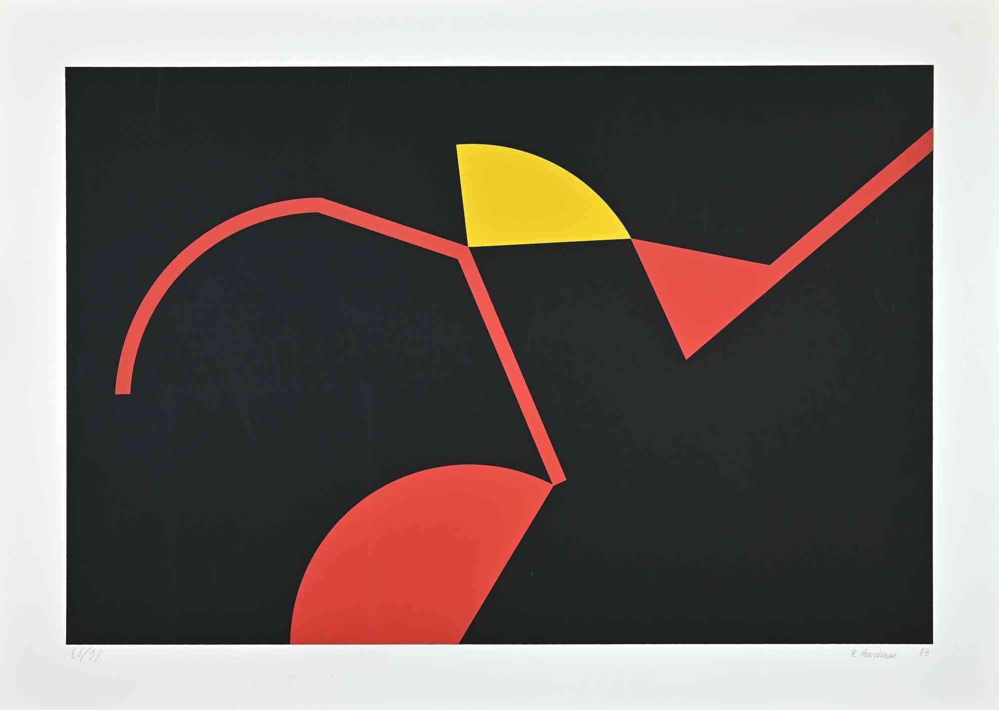 Die roten und gelben Strukturen  Original-Raumteilerdruck von Renato Barisani – 1983