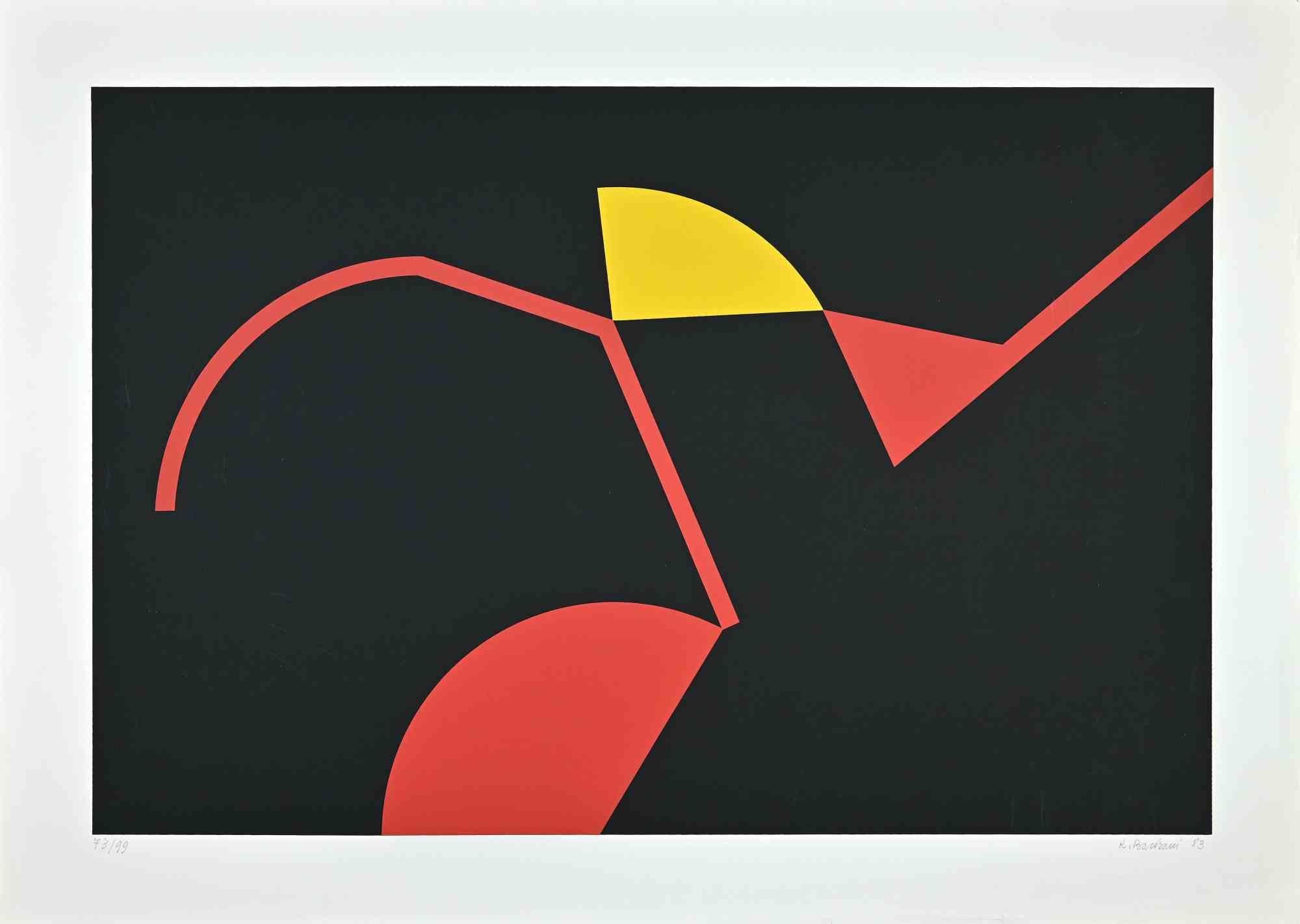 The Red and Yellow Structures is an original colored screen print realized by Renato Barisani in 1983.

Hand-signed and dated in pencil on the lower right. Numbered  in pencil on the lower left. Edition of 99 prints

Good conditions.

This serigraph