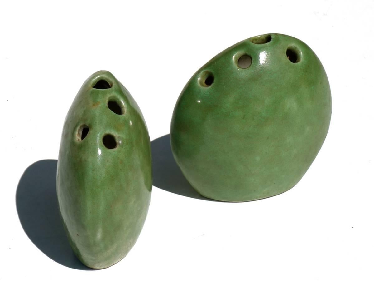 Mid-Century Modern Renato Bassoli by Il Sestante Italian Midcentury Green Pottery Sculptures