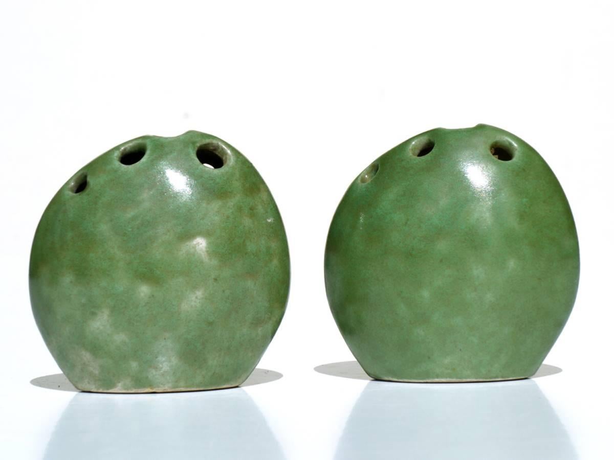 Glazed Renato Bassoli by Il Sestante Italian Midcentury Green Pottery Sculptures