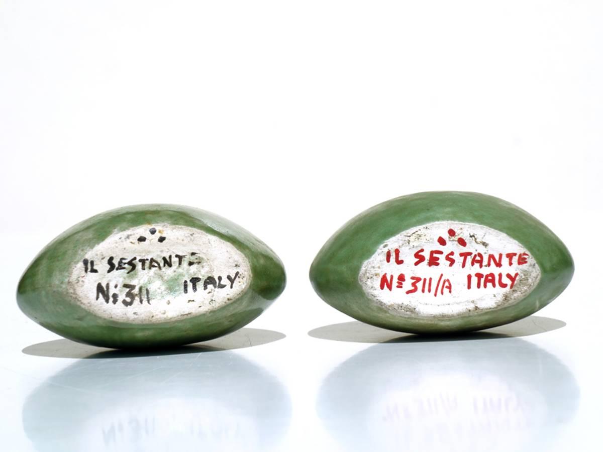 Renato Bassoli by Il Sestante Italian Midcentury Green Pottery Sculptures In Excellent Condition In Brescia, IT