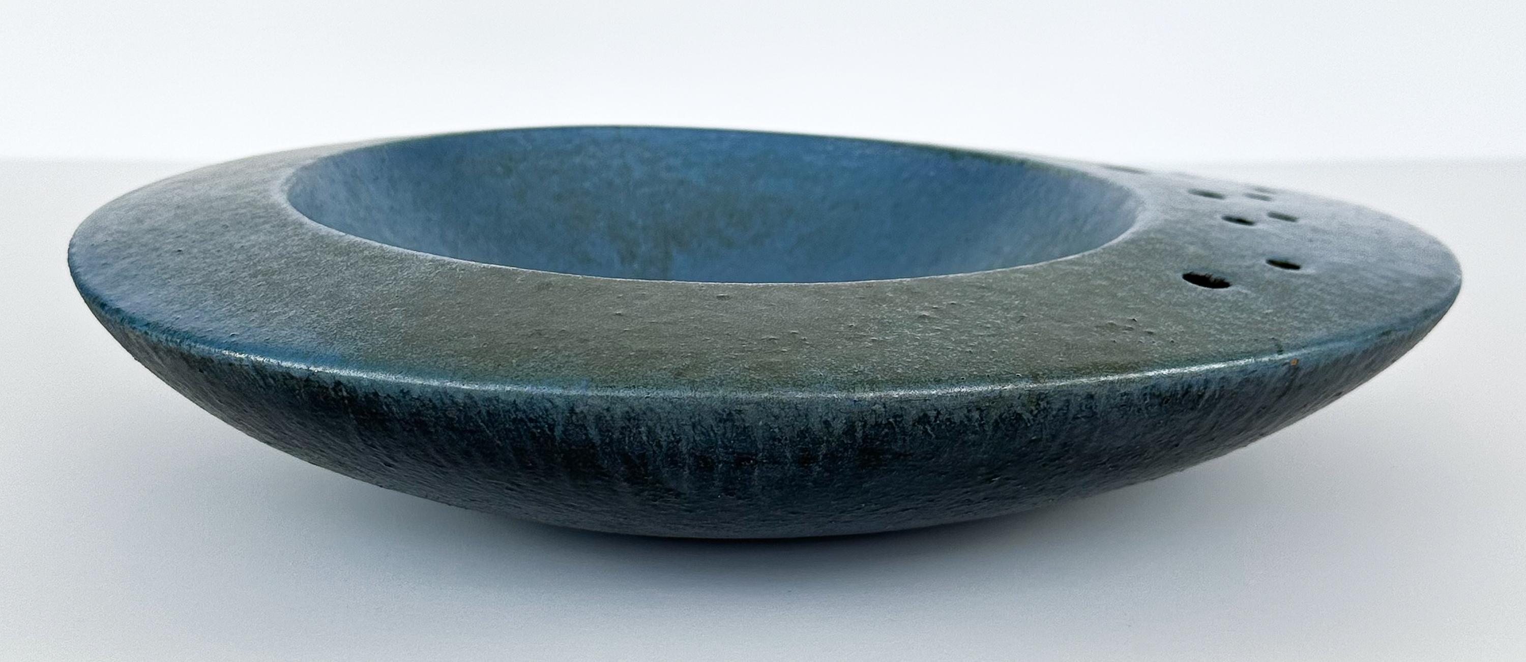 Mid-Century Modern Renato Bassoli Large 'I Sassi' Blue Ceramic Centerpiece Bowl