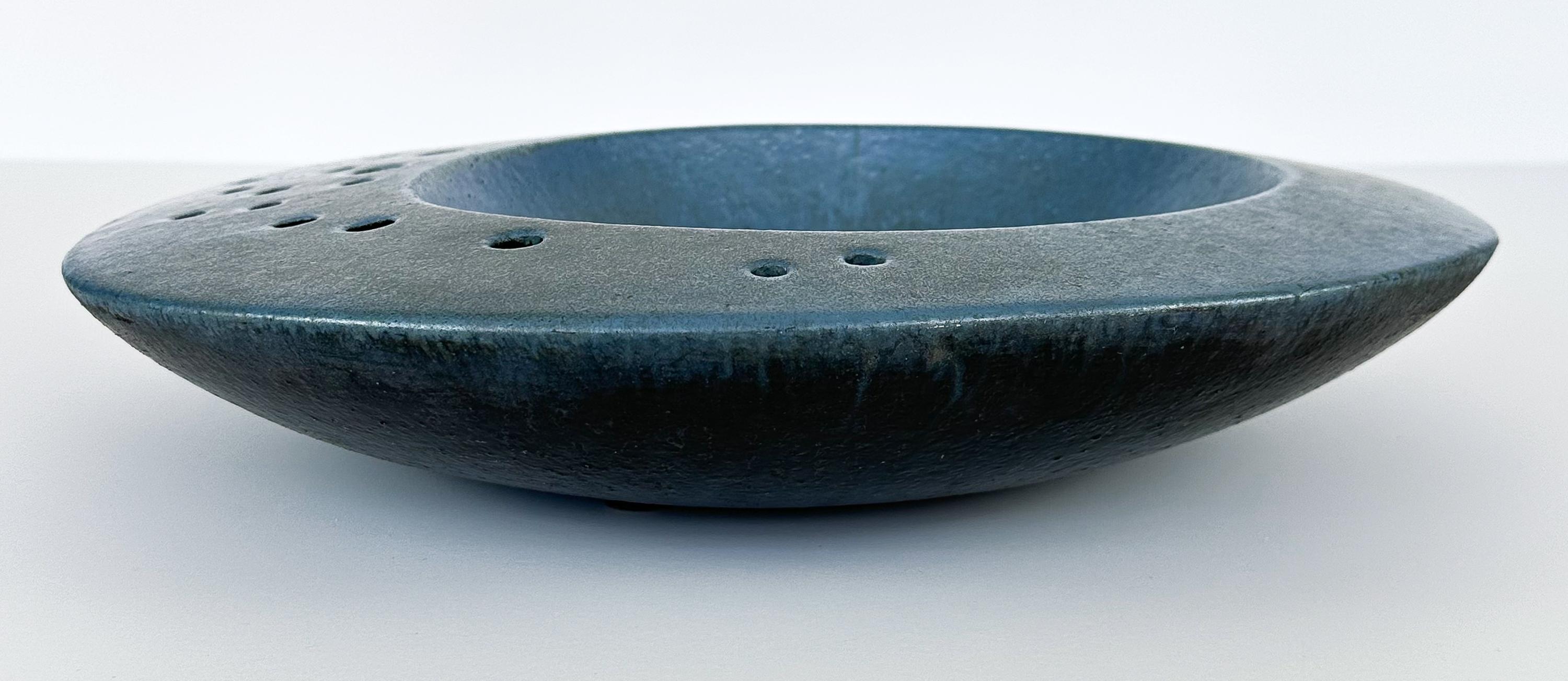 Earthenware Renato Bassoli Large 'I Sassi' Blue Ceramic Centerpiece Bowl