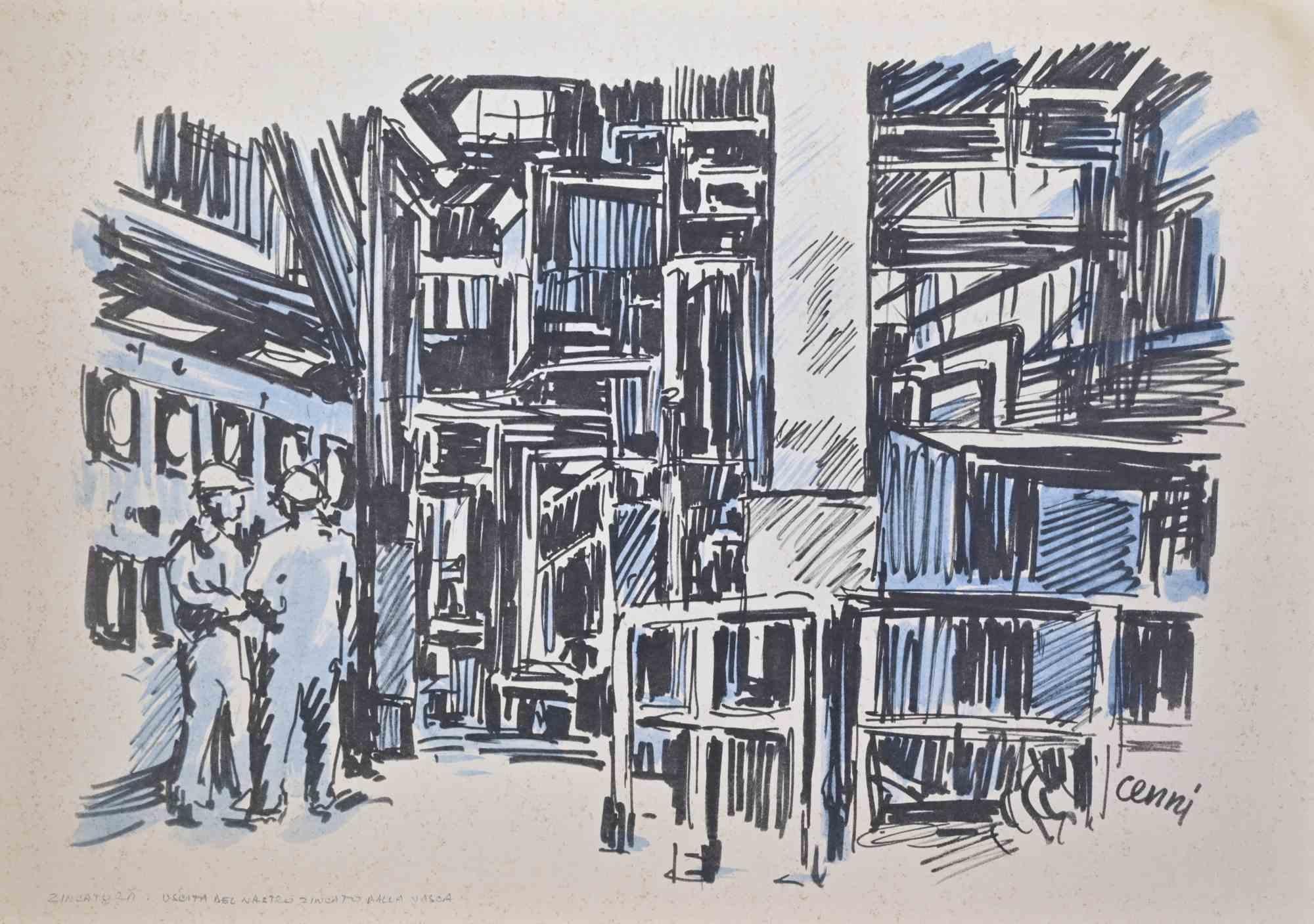Galvanizar es una obra de arte realizada por Renato Cenni (1906-1977) en la década de 1970.

Litografía original.

Firmado a mano en la parte inferior derecha.

En la parte inferior aparece el texto "Galvanización: uscita del nastro zincato dalla