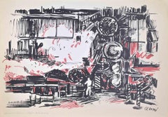 Vintage Hot Rolling Mill - Lithograph by Renato Cenni - 1970s