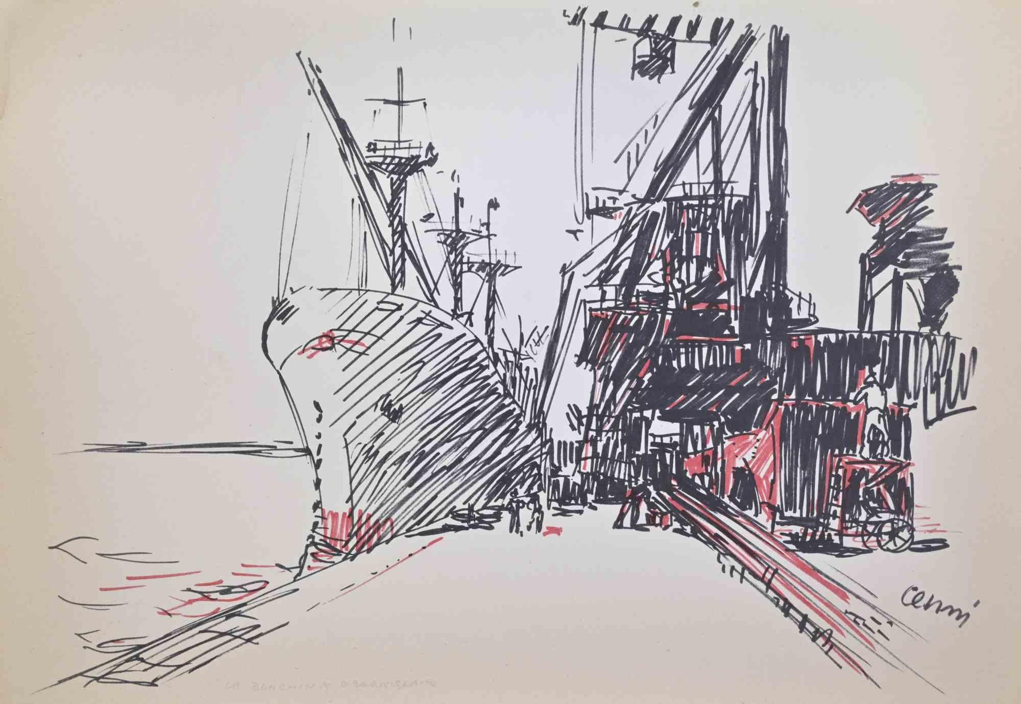 La Banchina di Cornigliano è un'opera d'arte realizzata da Renato Cenni (1906-1977) negli anni Settanta.

Litografia originale.

Firmato a mano in basso a destra.

In basso il testo "la banchina di Cornigliano" ("la banchina di Cornigliano").

Buone