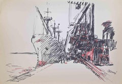 The Cornigliano Quay - Lithograph by Renato Cenni - 1970s