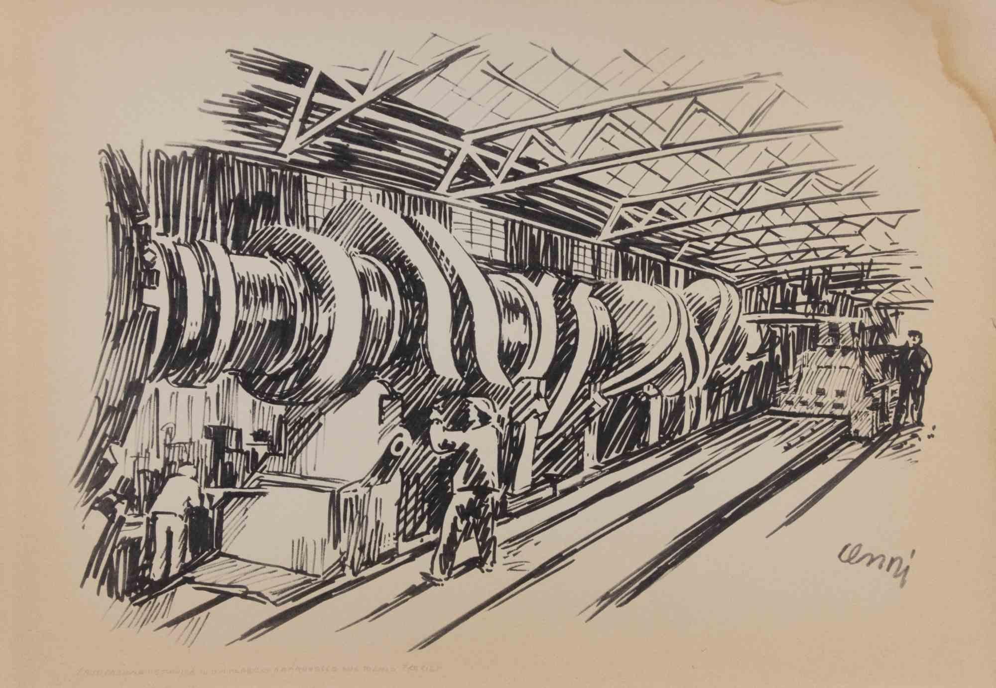 The Great Lathe is an artwork realized by Renato Cenni (1906-1977) in 1970s.

Original Lithograph.

Hand-signed on the lower right.

Below, the words "Machining of a crank shaft on a Froriep lathe" ("lavorazione meccanica di un albero a manovelle