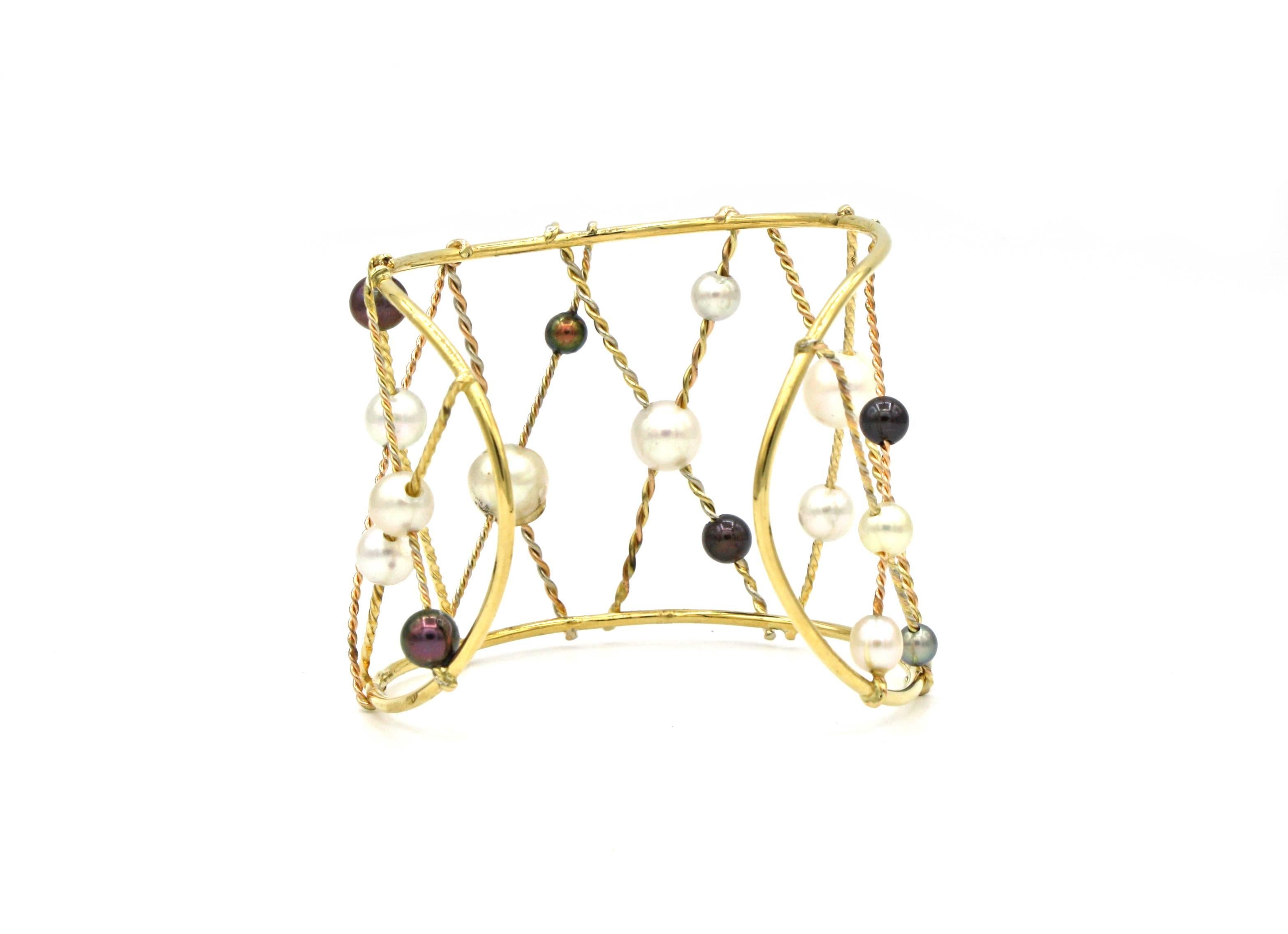 Romantic Renato Cipullo Pearl and Gold Cuff Bracelet For Sale
