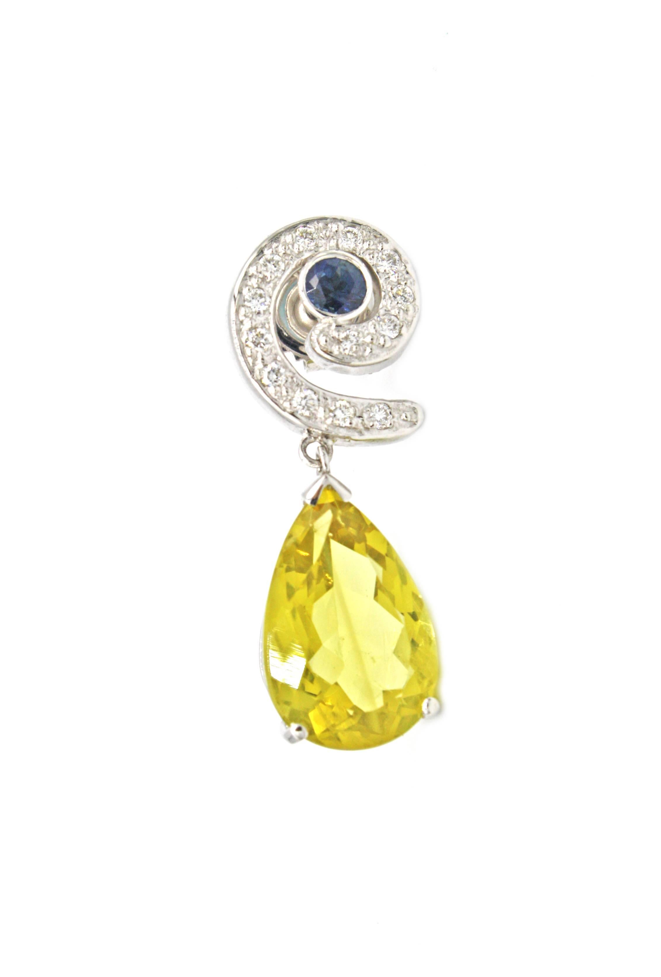 Pear Cut Renato Cipullo White Gold Diamond, Sapphire, Topaz and Beryl Drop Earrings For Sale