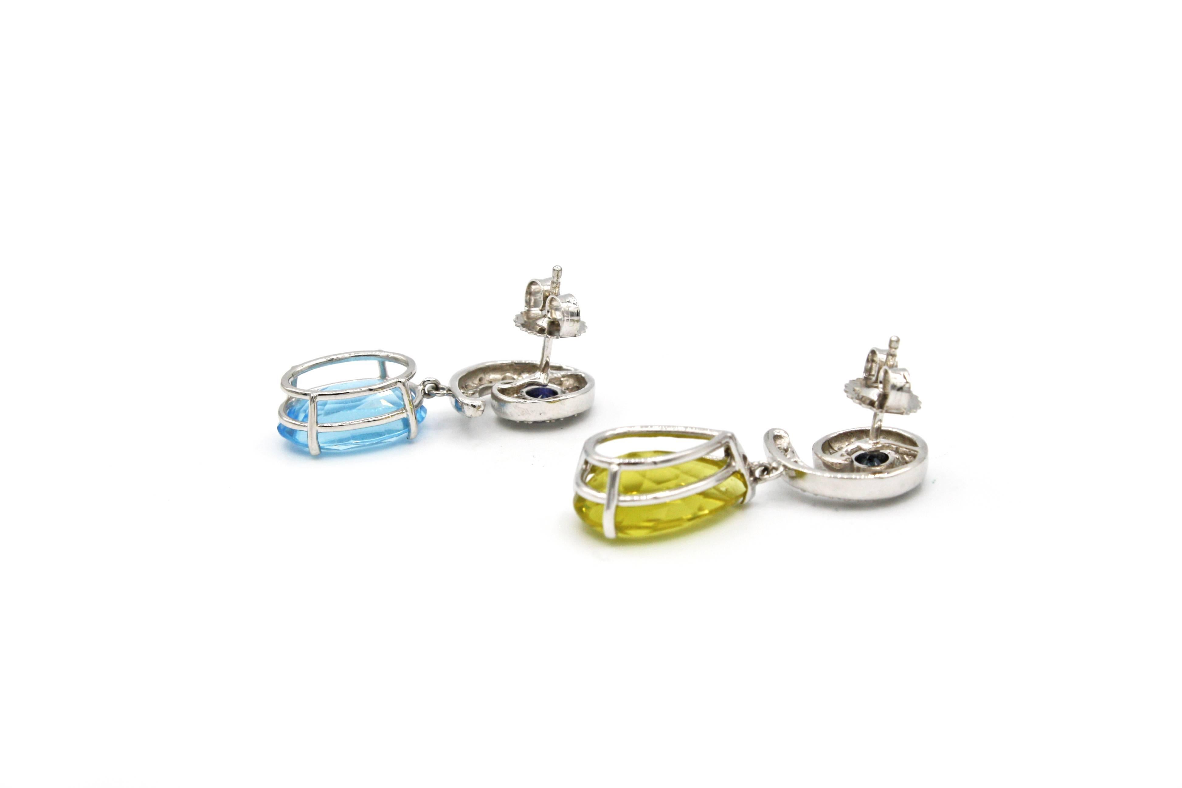 Women's Renato Cipullo White Gold Diamond, Sapphire, Topaz and Beryl Drop Earrings For Sale