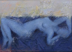 BLUE NUDE - Renato Criscuolo Italian modern mixed media on canvas