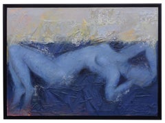 BLUE NUDE - Renato Criscuolo Italian modern mixed media on canvas