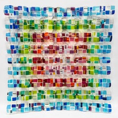 Colorful Glass Wall Sculpture, Used Mesh, Fused Glass Wall Piece 