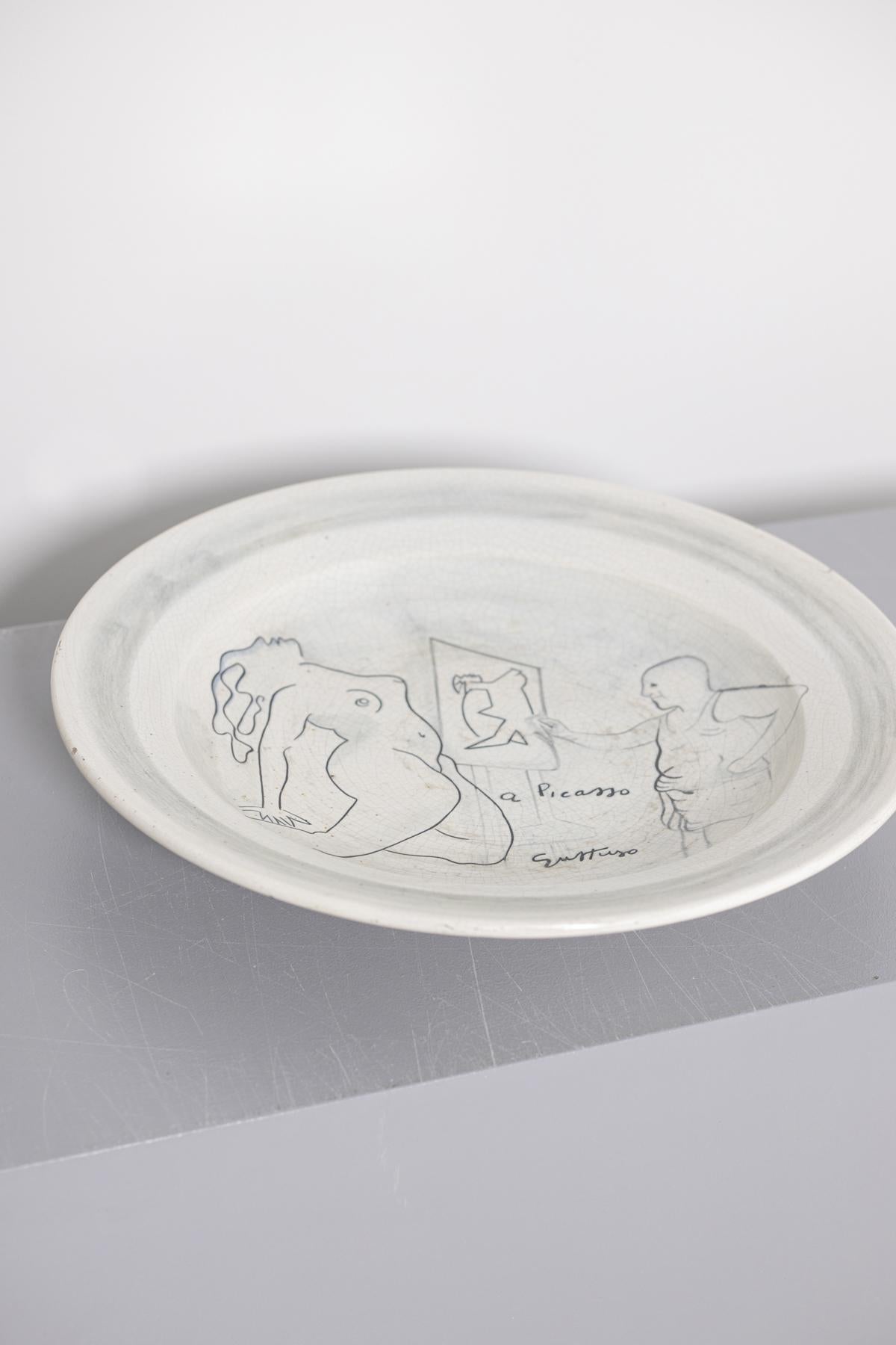 Renato Guttuso Ceramic Centre Dish as a Homage to Picasso, Numerd, 1980s 5