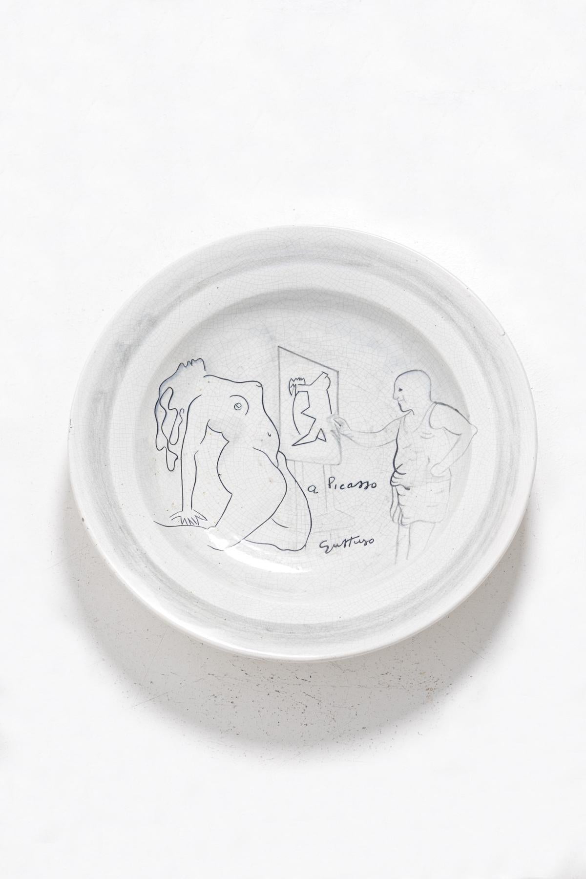Italian Renato Guttuso Ceramic Centre Dish as a Homage to Picasso, Numerd, 1980s