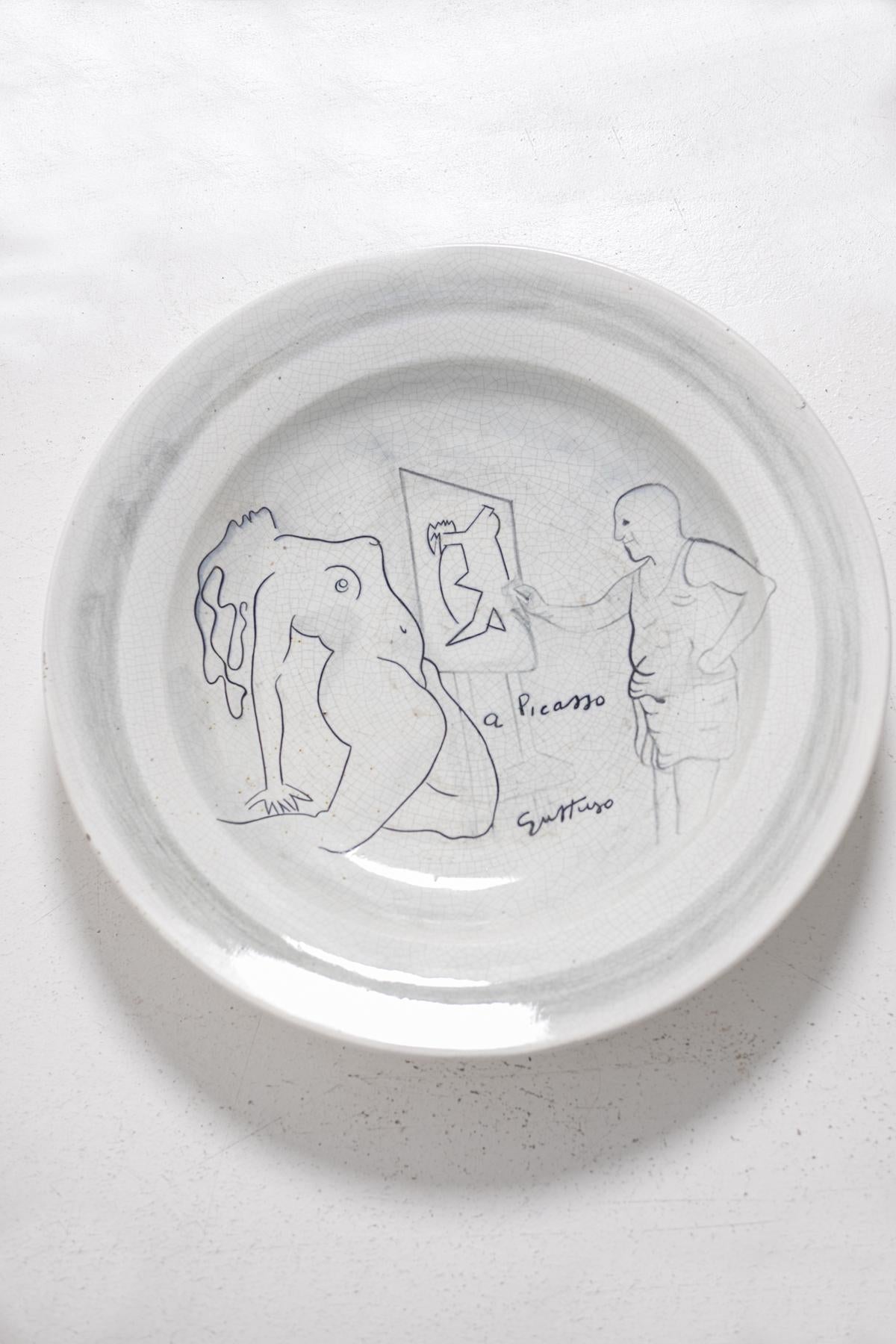 Late 20th Century Renato Guttuso Ceramic Centre Dish as a Homage to Picasso, Numerd, 1980s