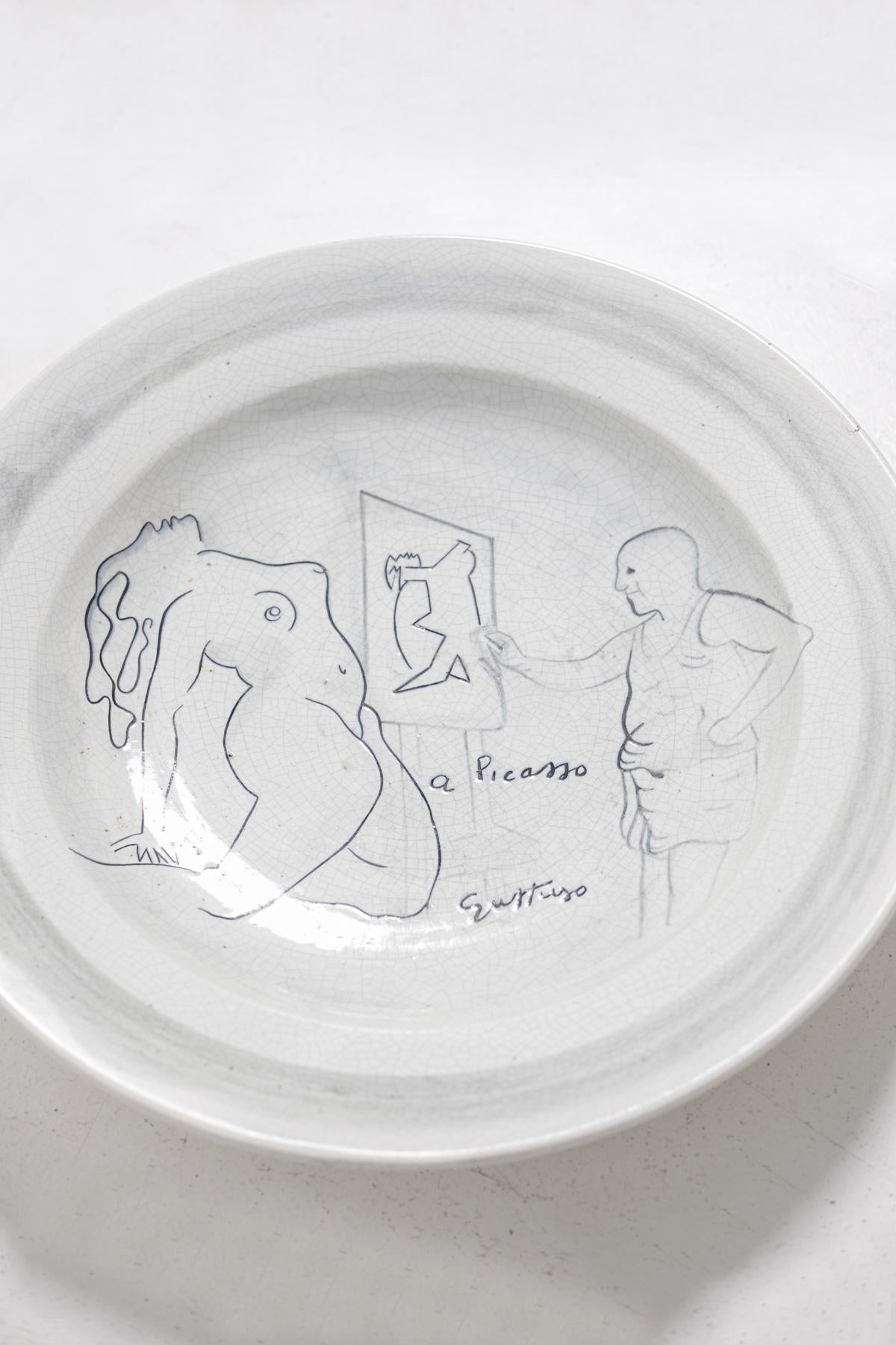 Renato Guttuso Ceramic Centre Dish as a Homage to Picasso, Numerd, 1980s 1