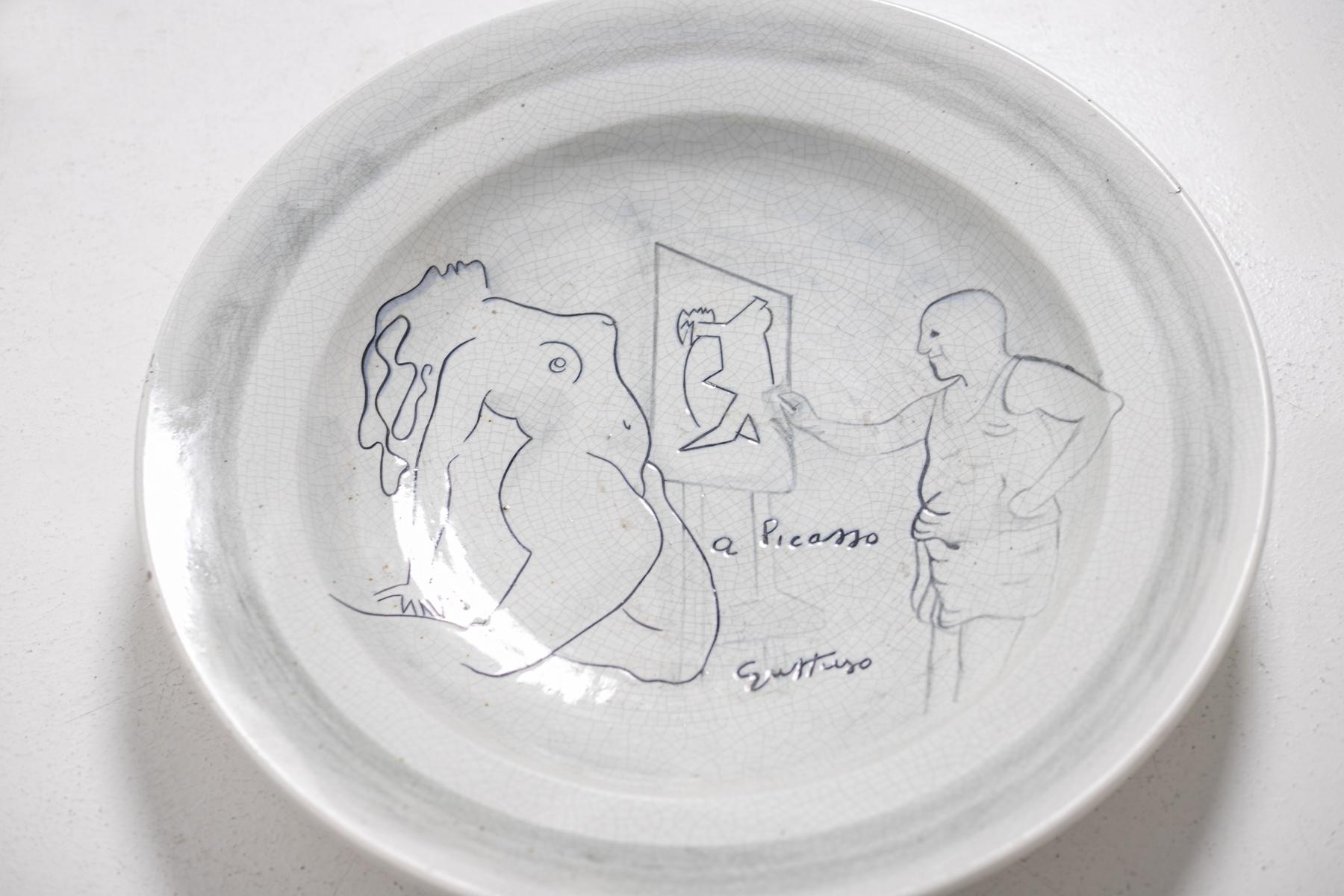 Renato Guttuso Ceramic Centre Dish as a Homage to Picasso, Numerd, 1980s 2