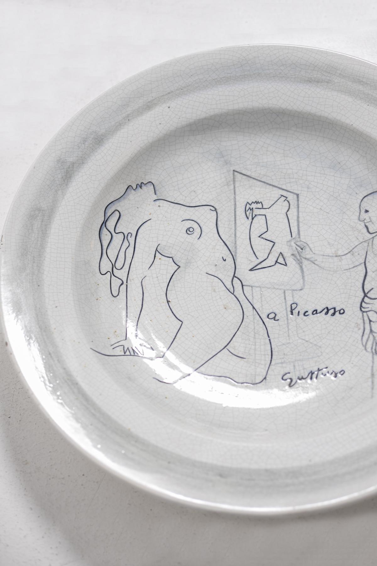 Renato Guttuso Ceramic Centre Dish as a Homage to Picasso, Numerd, 1980s 3