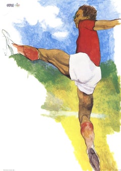 Vintage 1983 After Renato Guttuso 'Calciatore/Soccer Player' Multicolor Offset 