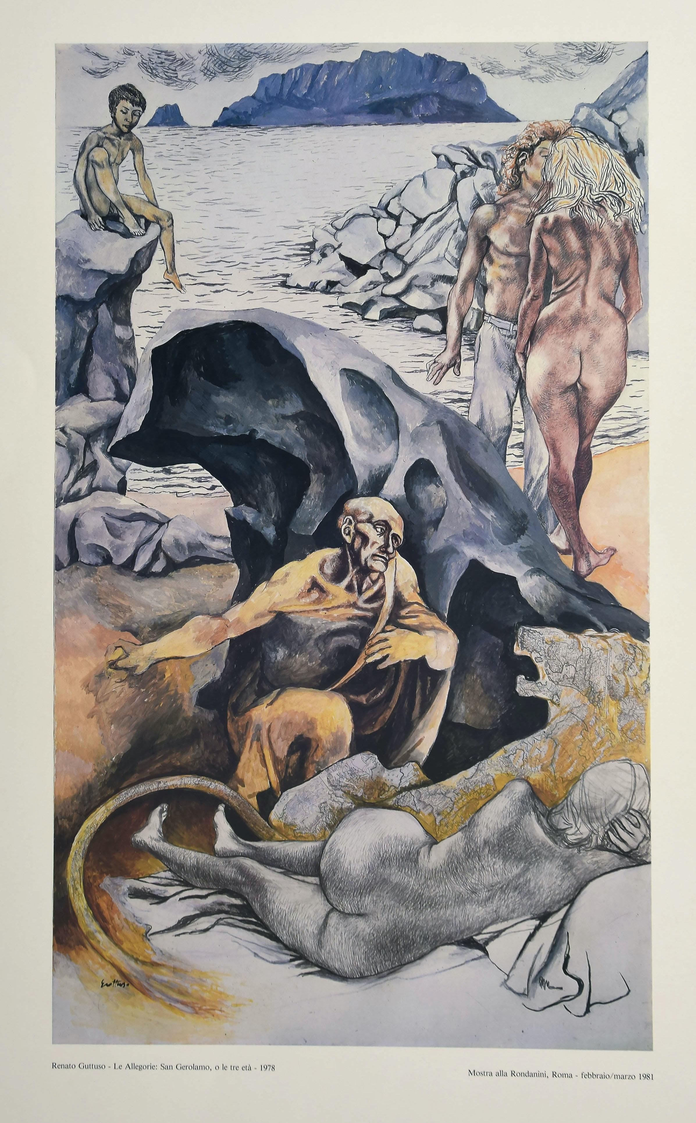 Renato Guttuso Figurative Print - Allegories: St. Jerome  - Vintage Offset Poster - 1978