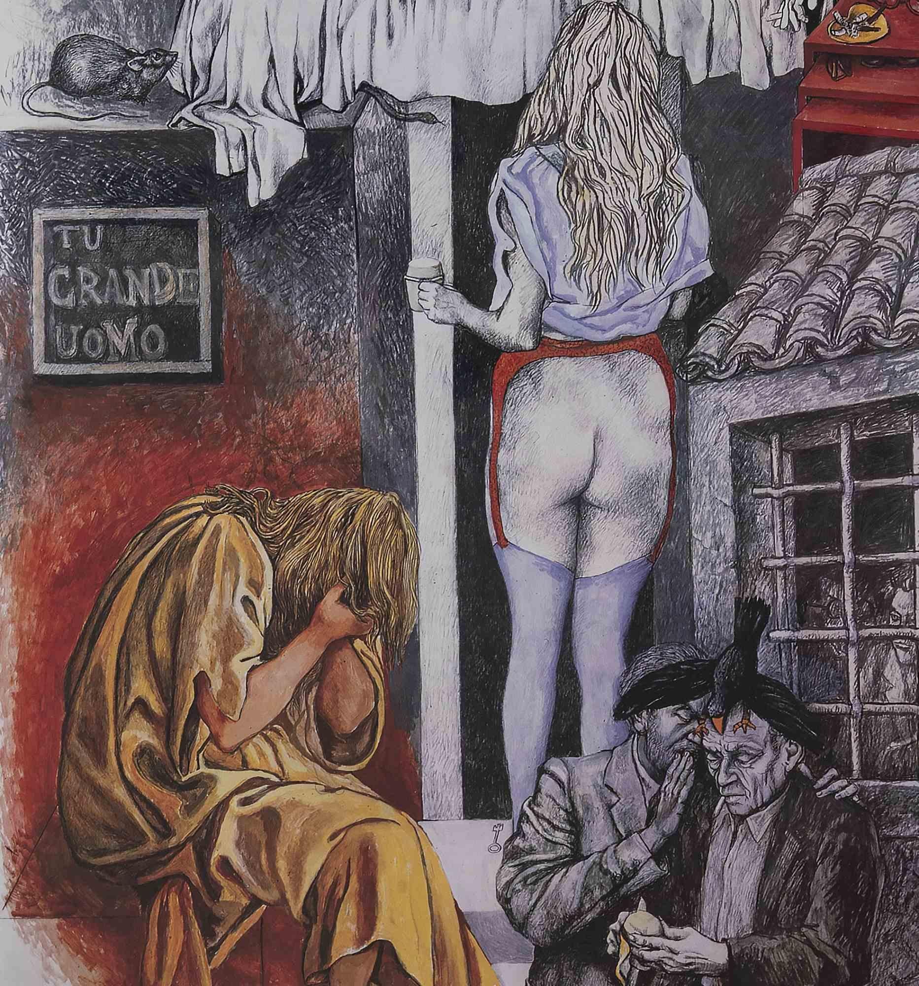 Allegorien: der Morgenbesuch - Original Offset nach Renato Guttuso - 1979 im Angebot 1