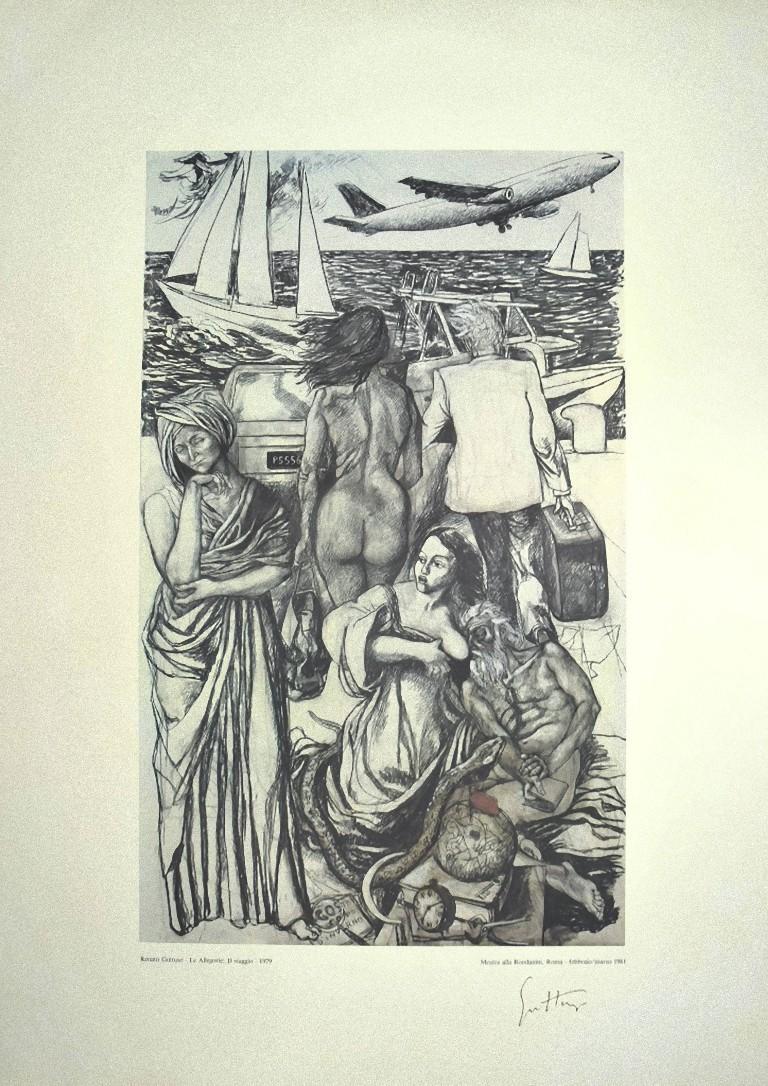 Allégories : The Trip est une affiche offset vintage réalisée d'après l'artiste italien Renato Guttuso (Bagheria, 1911 - Rome, 1987) en 1979.

La signature autographe de l'artiste est présente dans le coin inférieur droit : Guttuso. 

Dans le coin