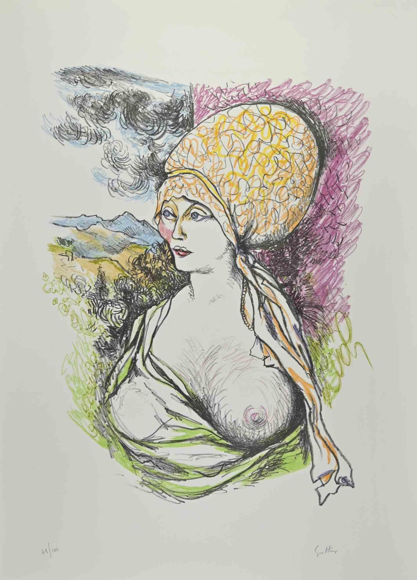 Hommage to Gustave Courbet is a lithograph realized by Renato Guttuso in 1980.

Hand-signed on the lower.

Numbered, edition of 100.

Drystamp "La Spirale".