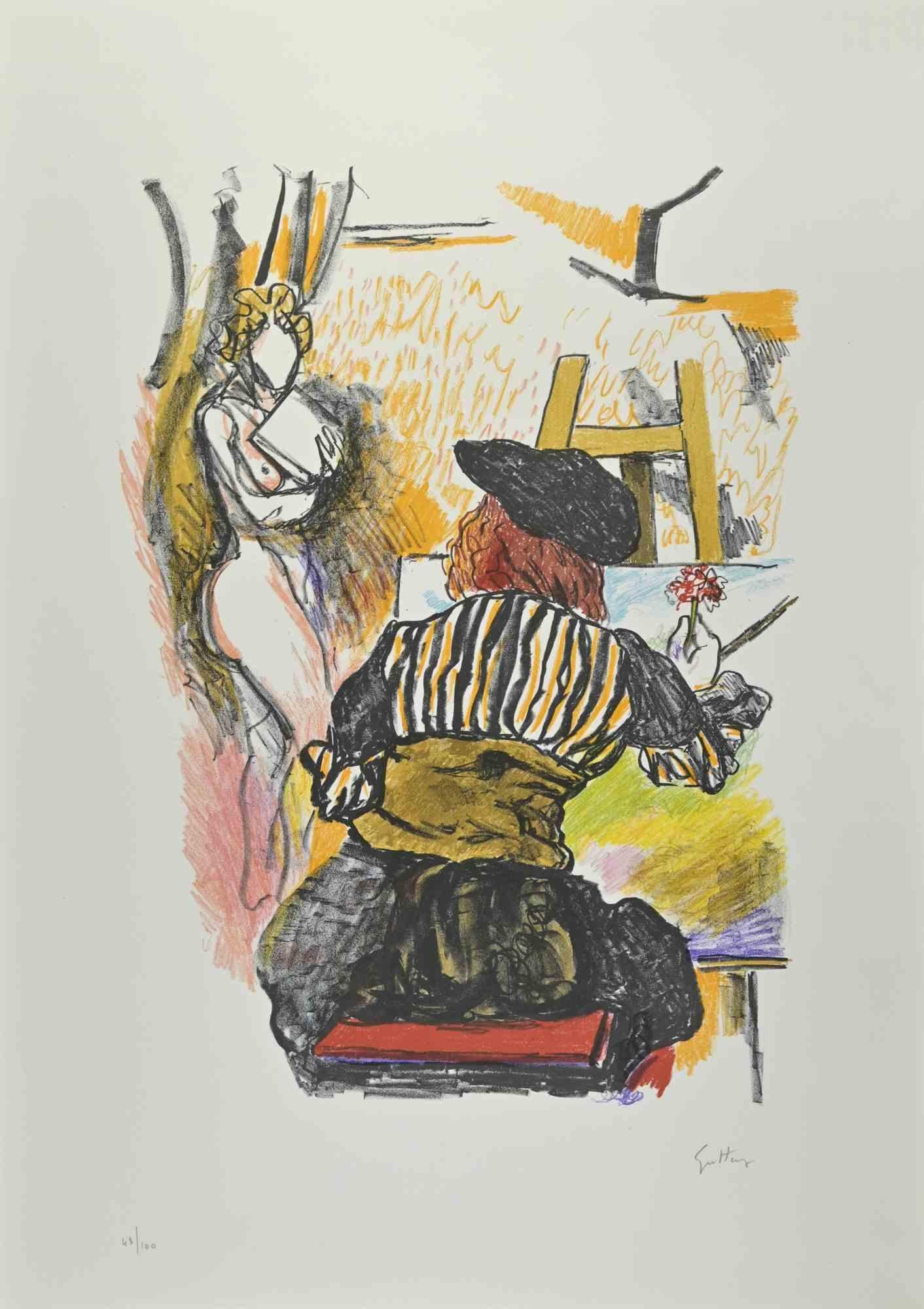 Hommage to Jan Vermeer is a lithograph realized by Renato Guttuso in 1980.

Hand-signed on the lower.

Numbered, edition of 100.

Drystamp "La Spirale".