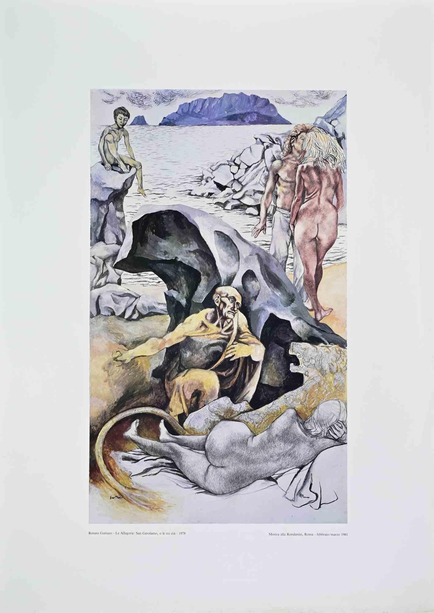 Le Allegorie: San Gerolamo, o le tre età   is a vintage poster realized by the Italian artist  Renato Guttuso  (Bagheria, 1911 – Rome, 1987) in � 1981

Colored Offset on paper. 

The artwork was realized on the occasion of the exhibition realized in